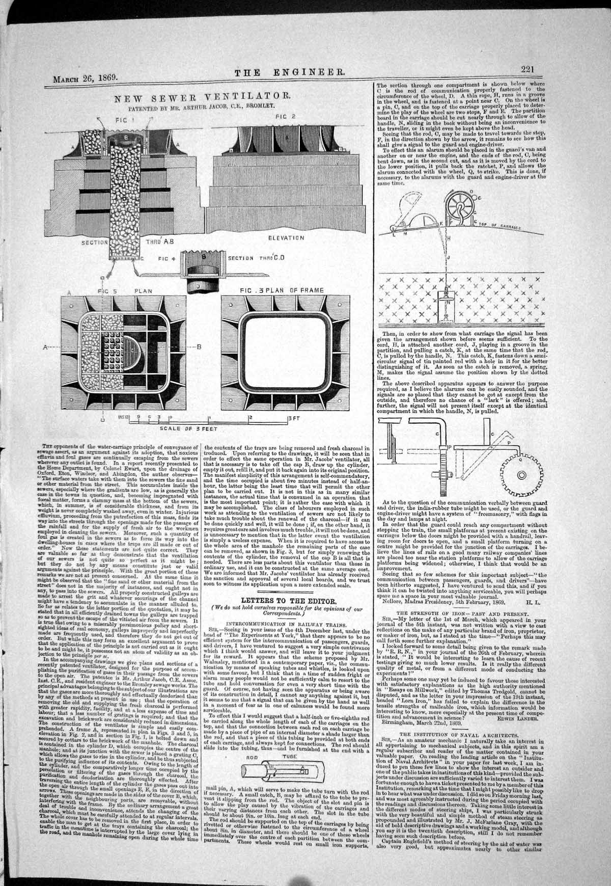 Old 1869 New Sewer Ventilation Arthur Jacob Intercommunication Railwa Victorian