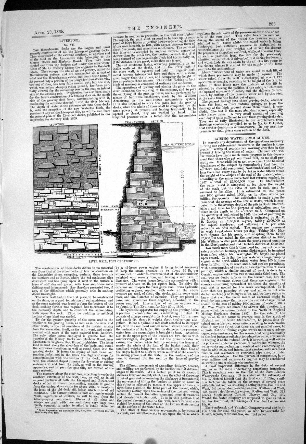 Antique Old Print 1869 River Wall Port Liverpool Herculaneum Docks Diagrams