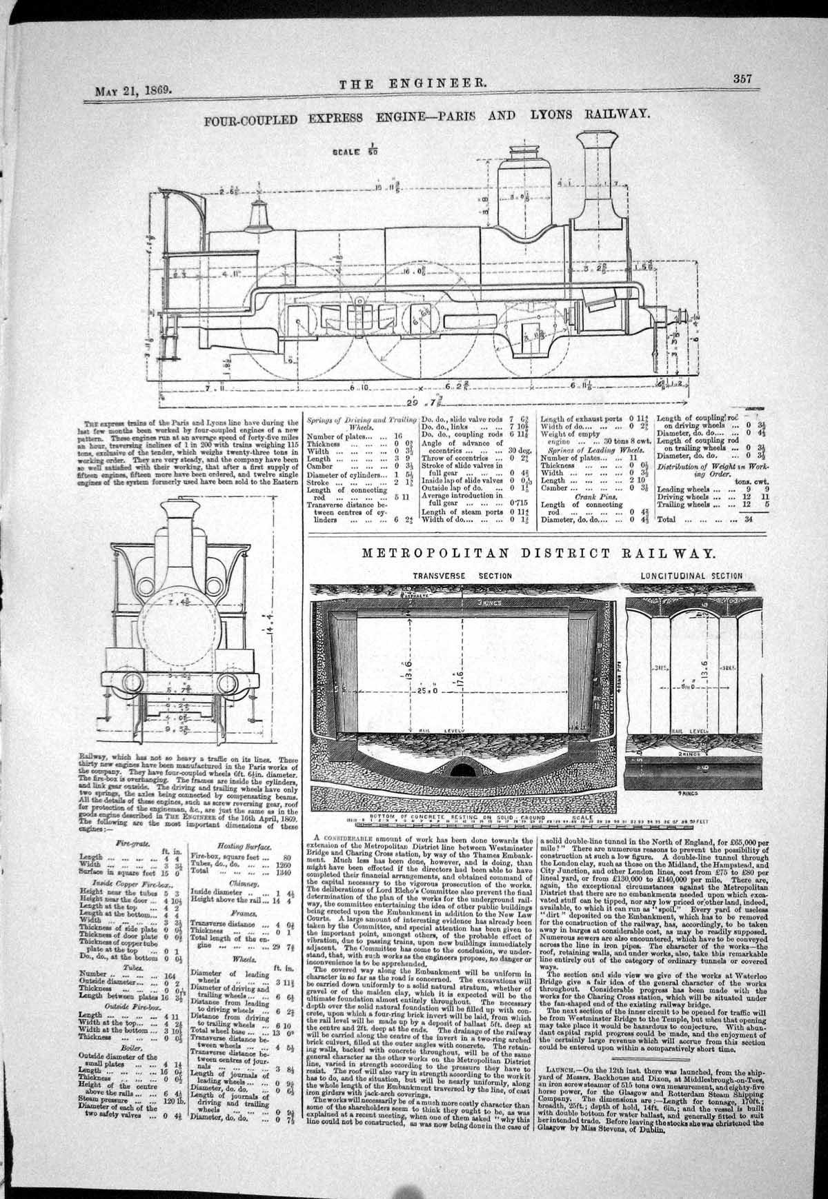 Old 1869 Four-Coupled Express Engine Train Paris Lyons Railway Metrop Victorian