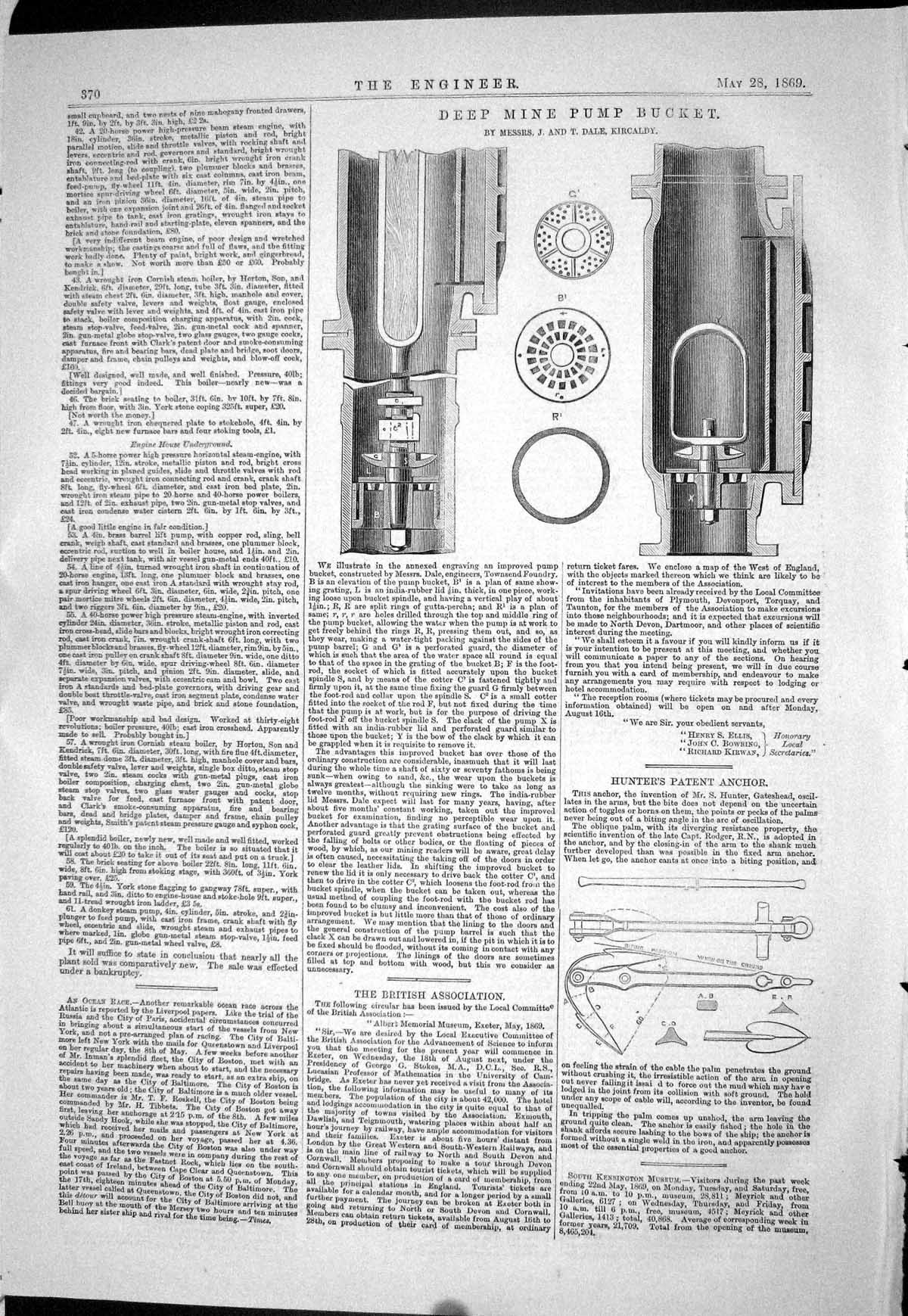 Old Print 1869 Deep Mine Pump Bucker Machinery Dale Kircaldy Engineering 19th