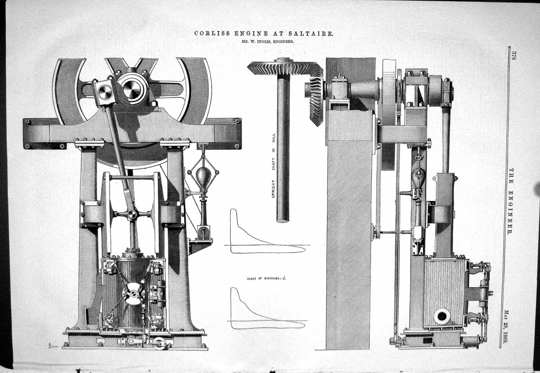 Old 1869 Corliss Engine Saltaire Machinery Inglis Engineering Diagram Victorian