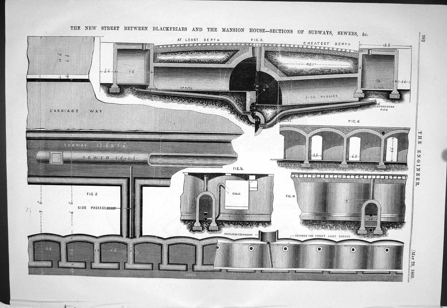 Old 1869 New Street Blackfriars Mansion House Subways Sewers Engineer Victorian