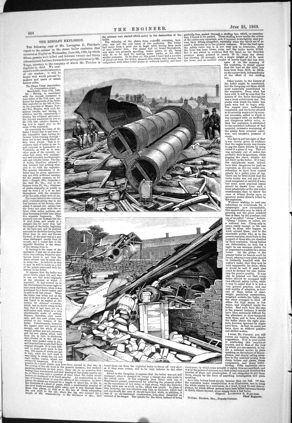Old 1869 Bingley Explosions Lavington Fletcher Coroner Report Steam B Victorian