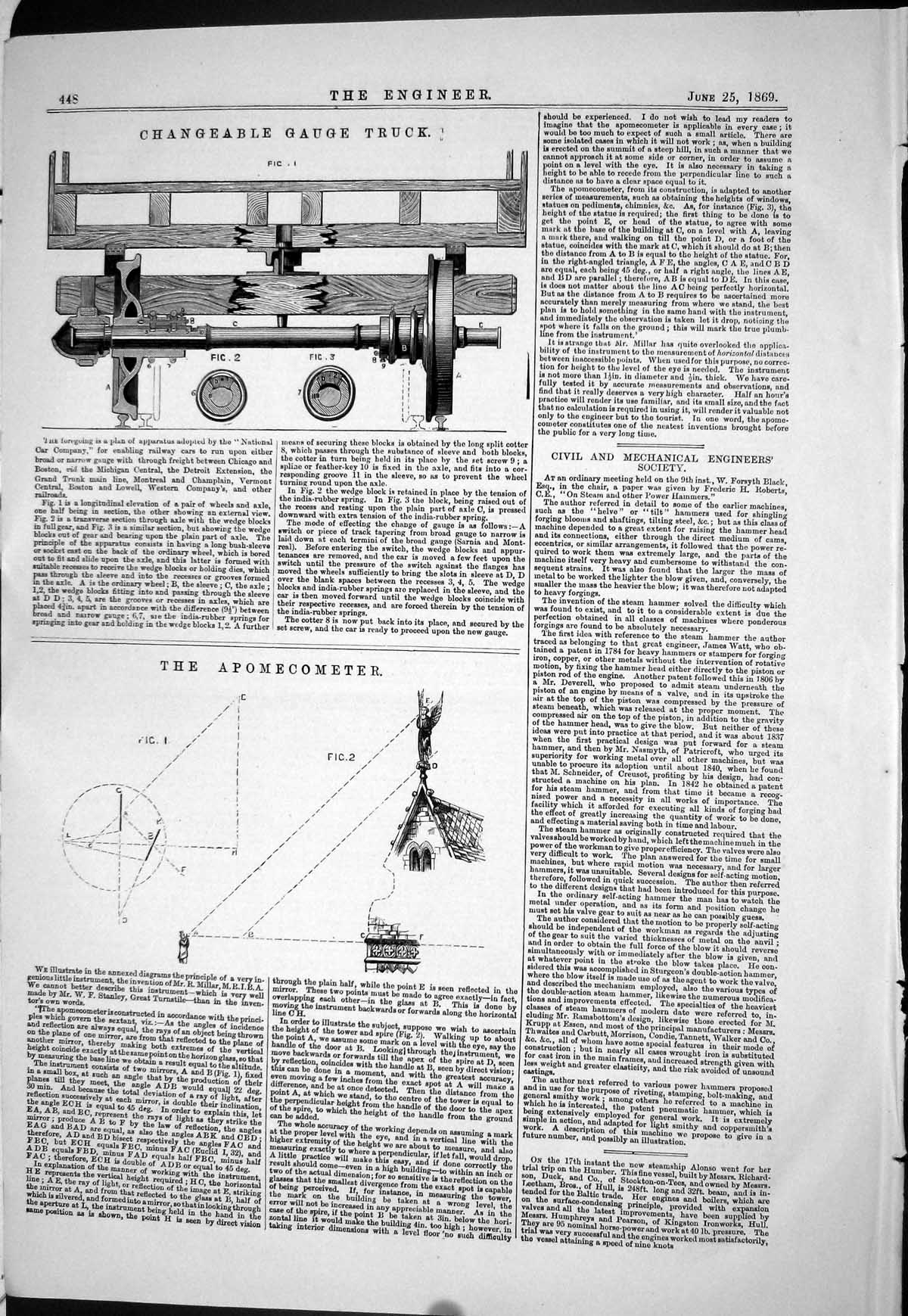 Antique Old Print 1869 Changeable Gauge Truck Machinery Apomecometer Diagrams