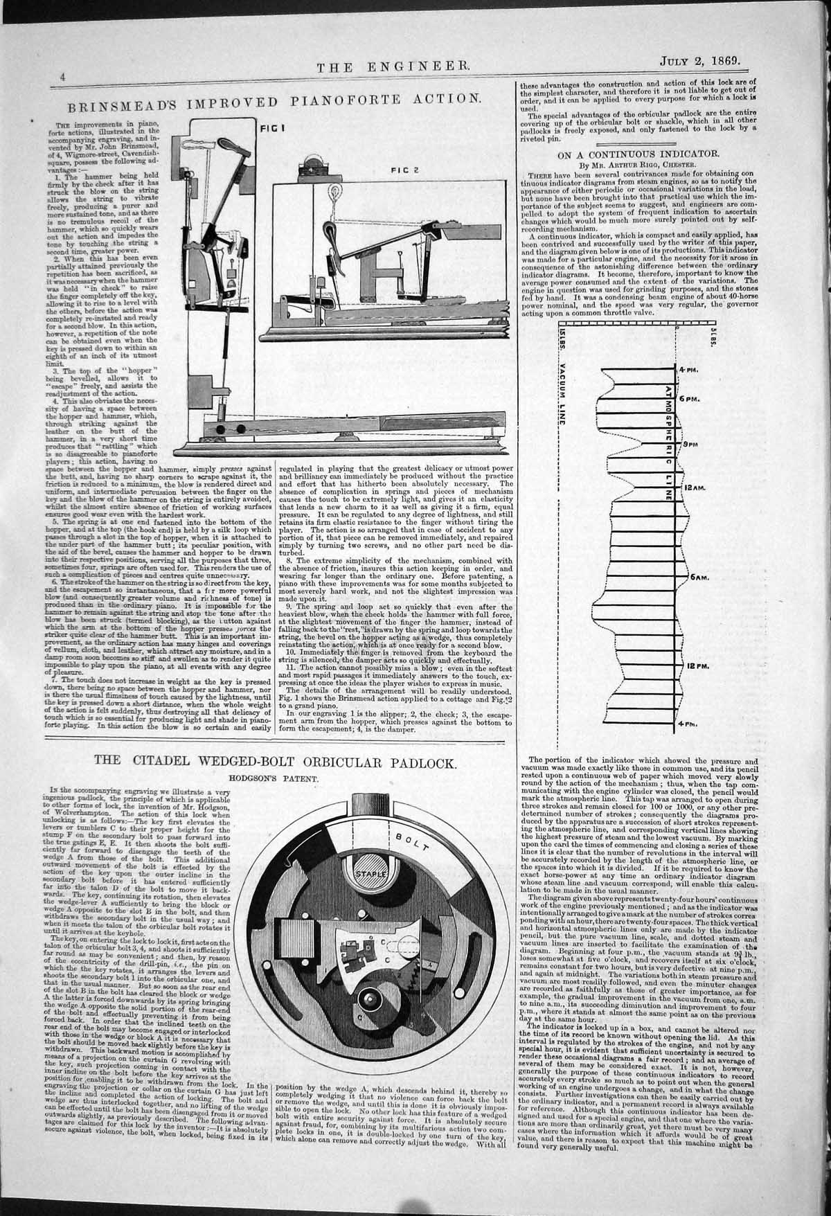 Old 1869 Brinsmead Improved Pianoforte Action Citadel Orbicular Padlo Victorian