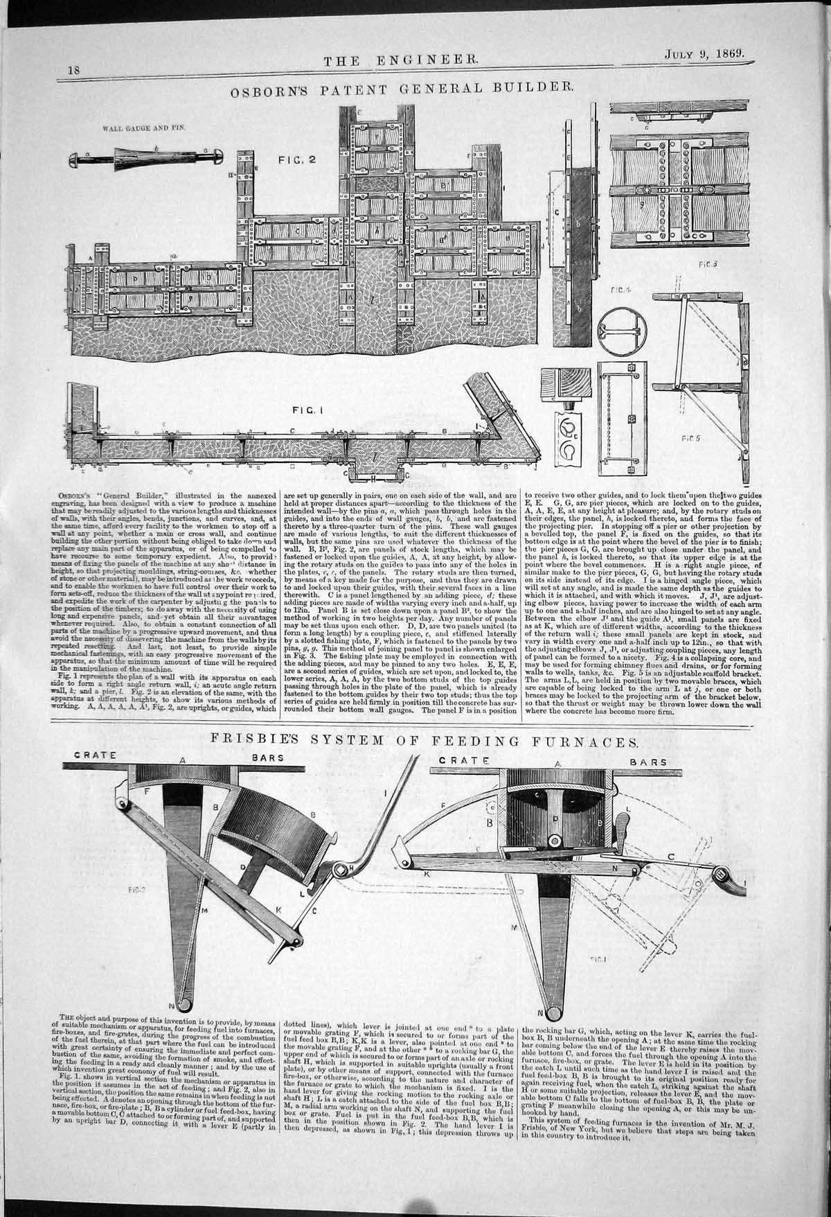 Old 1869 Osborn Patent General Builder Frisbie System Feeding Furnace Victorian