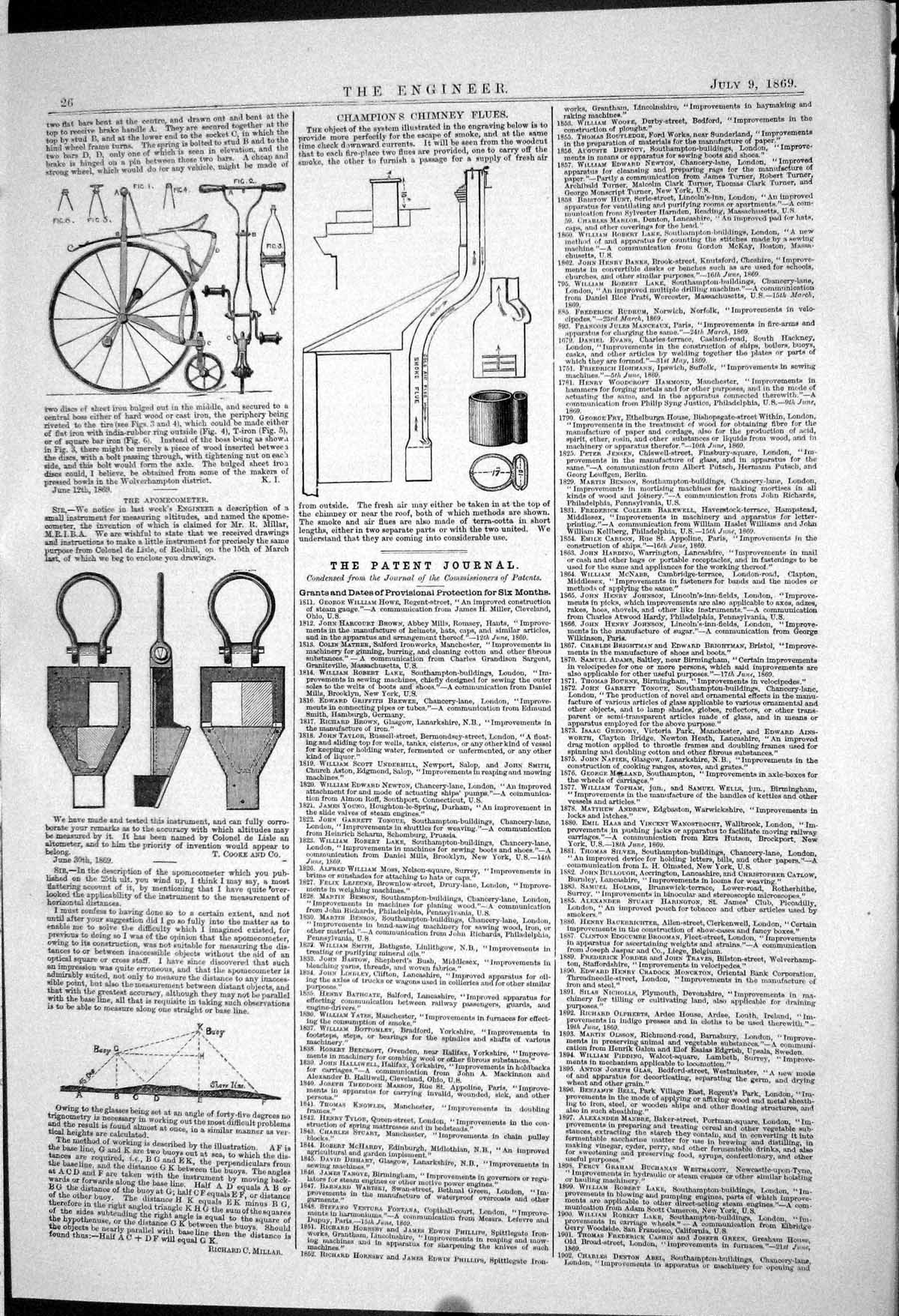 Old Print 1869 Diagrams Champions Chimney Flues Apomecometer Engineering 19th