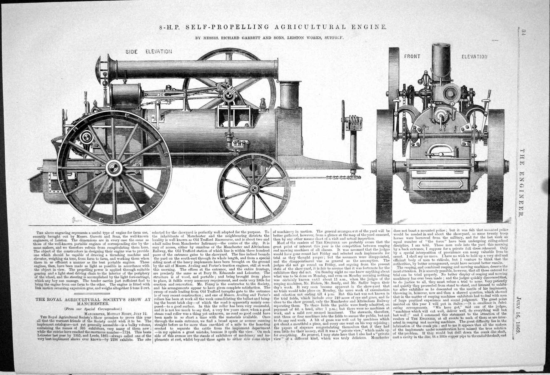 Old 1869 8-H.P. Self-Propelling Agricultural Engine Locomotive Engine Victorian