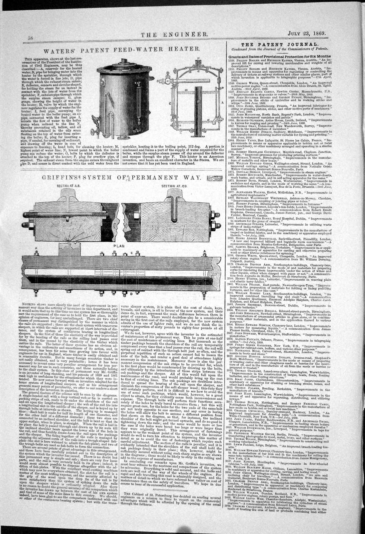 Old 1869 Waters Patent Feed-Water Heater Griffin System Permanent Way Victorian