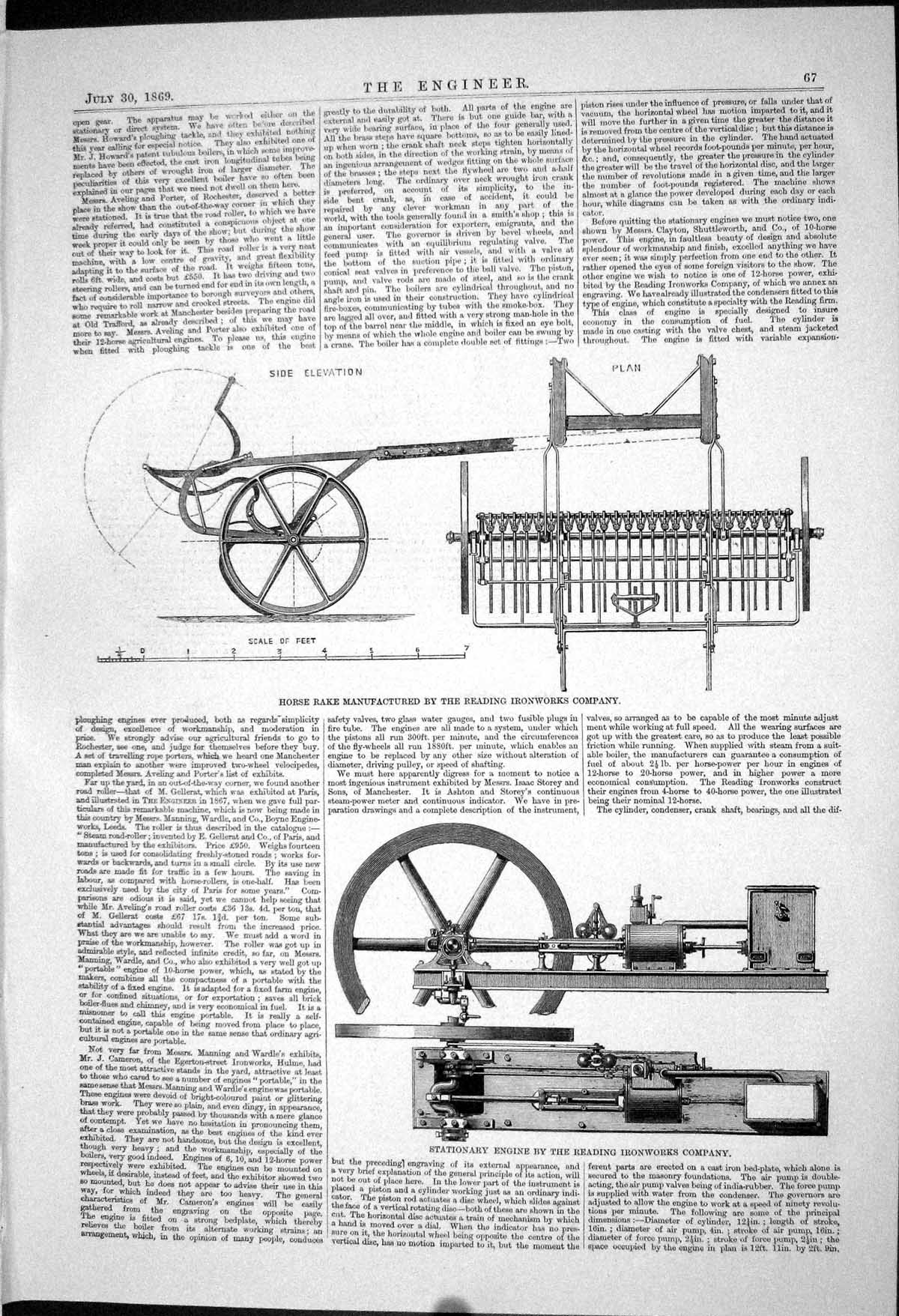 Old 1869 Horse Rake Manufactured Reading Ironworks Stationary Engine Victorian