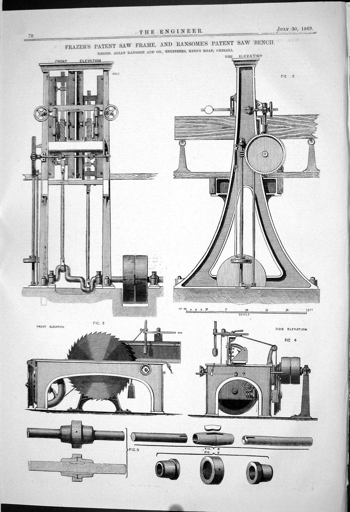 Old 1869 Frazier Patent Saw Frame Ransome Bench Machinery Engineering Victorian