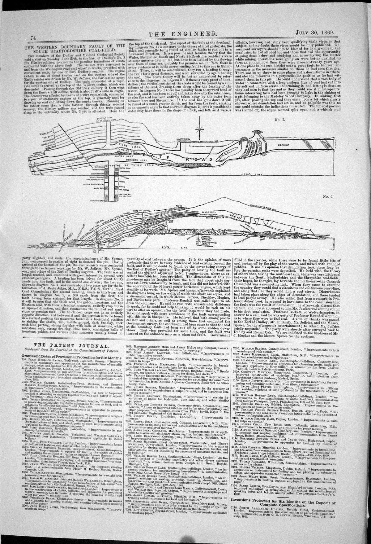 Old Print 1869 Western Boundary Fault South Staffordshire Coal Field Plan 19th
