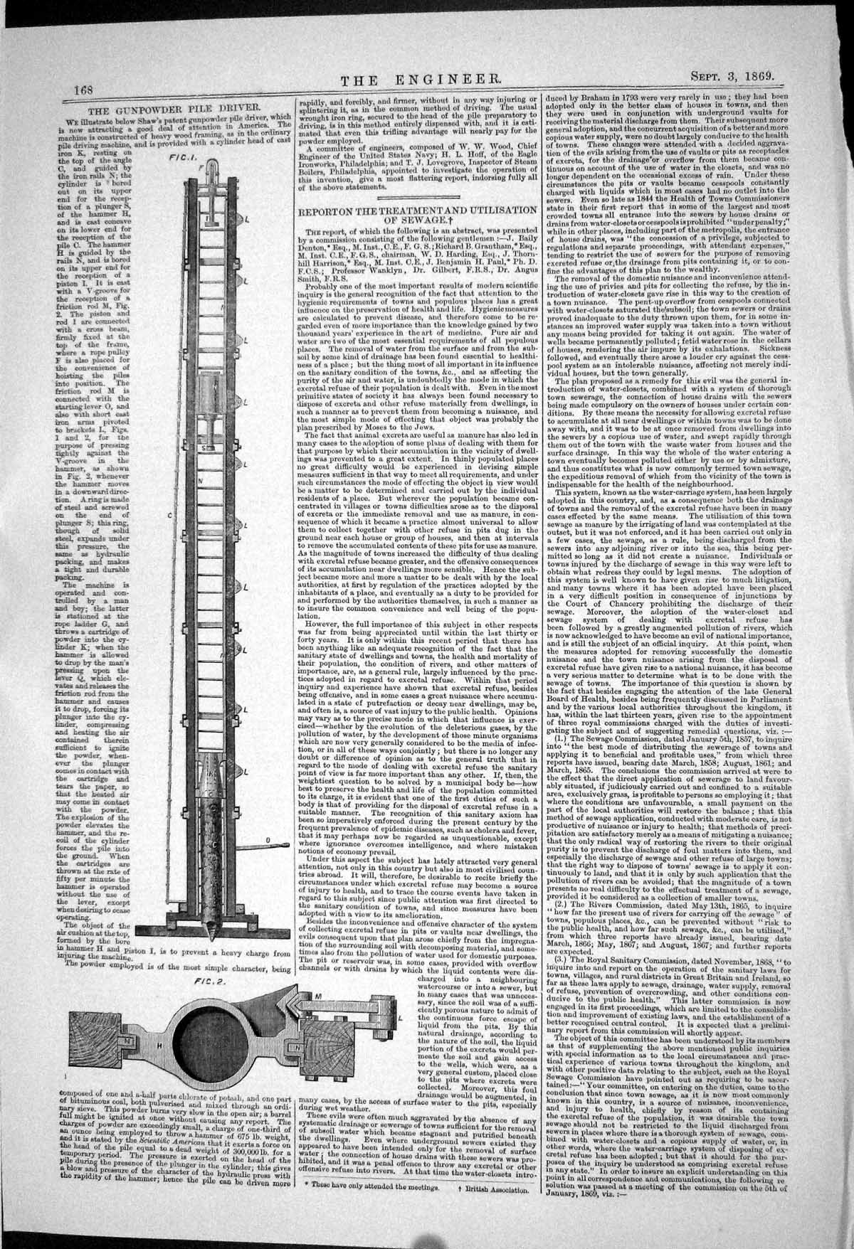 Old 1869 Gunpowder Pile Driver Treatment Utilisation Sewage Engineeri Victorian
