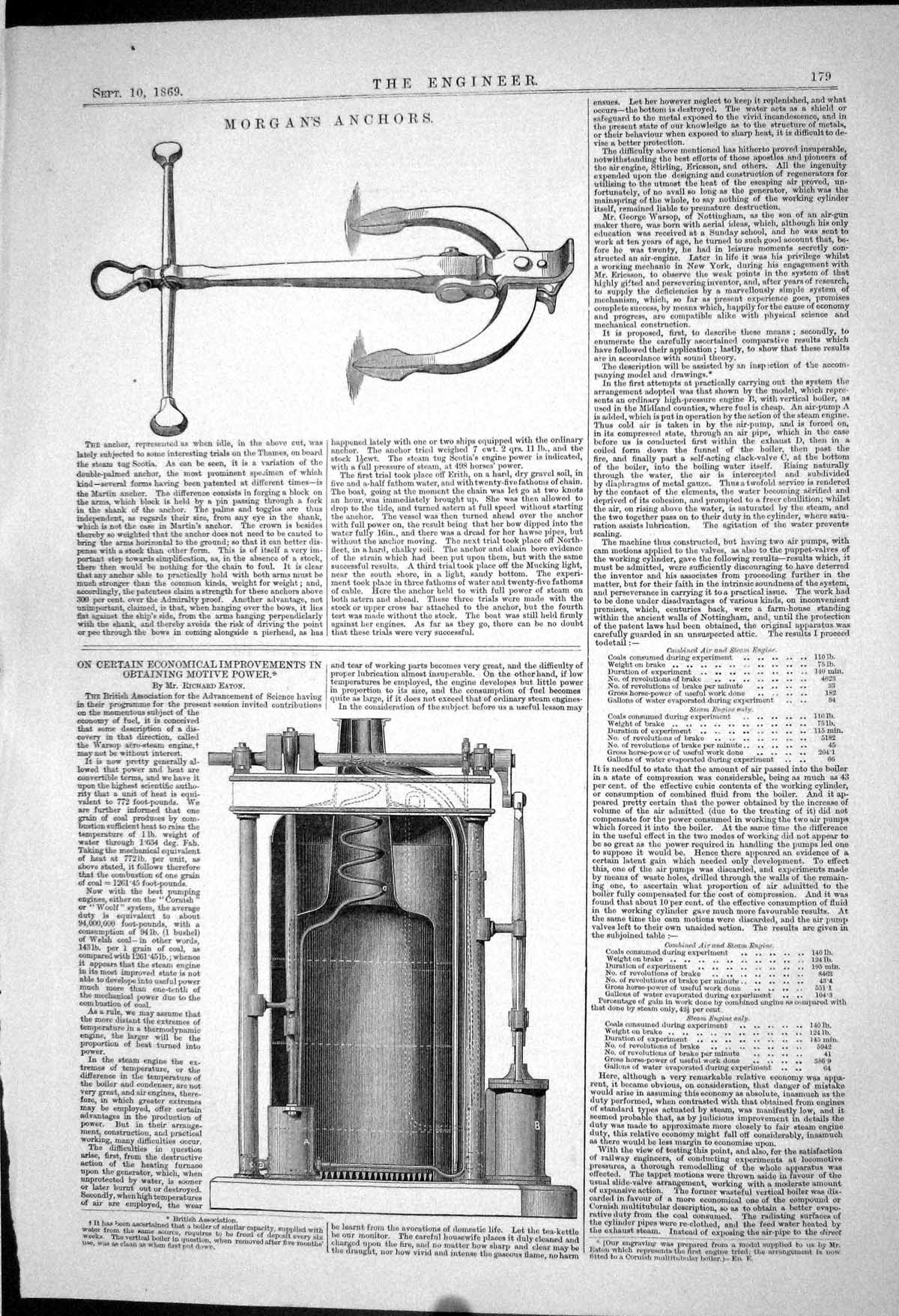 Old 1869 Morgan Anchors Improvements Obtaining Motive Power Engineeri Victorian