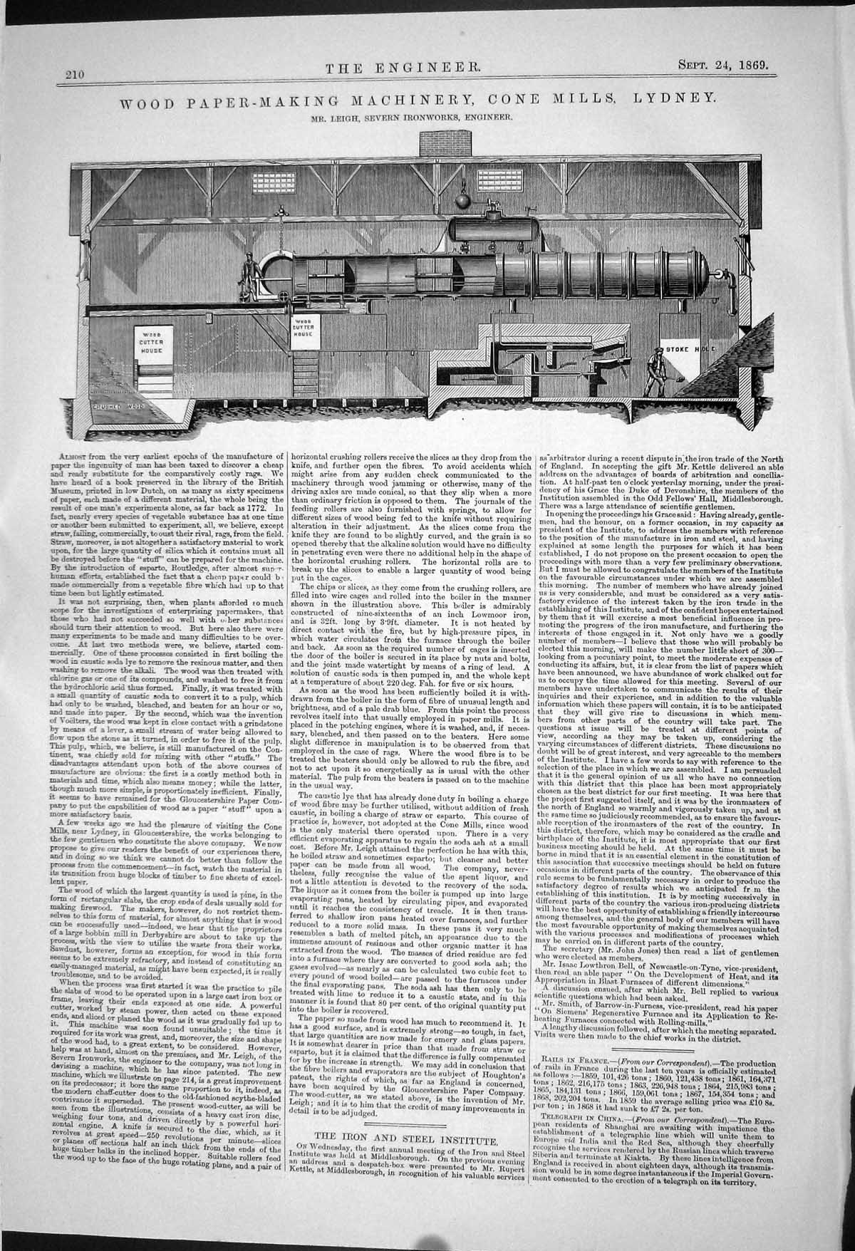 Old 1869 Wood Paper-Making Machinery Cone Mills Lydney Leigh Severn I Victorian
