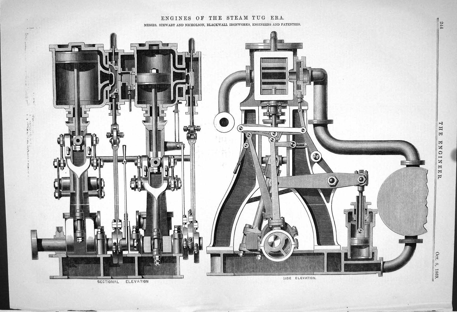 Old 1869 Engines Steam Tug Era Machinery Stewart Nicholson Blackwall Victorian