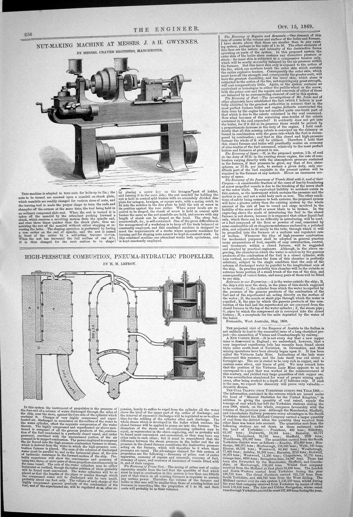 Old 1869 Nut Making Machine Gwynne High-Pressure Combustion Propeller Victorian