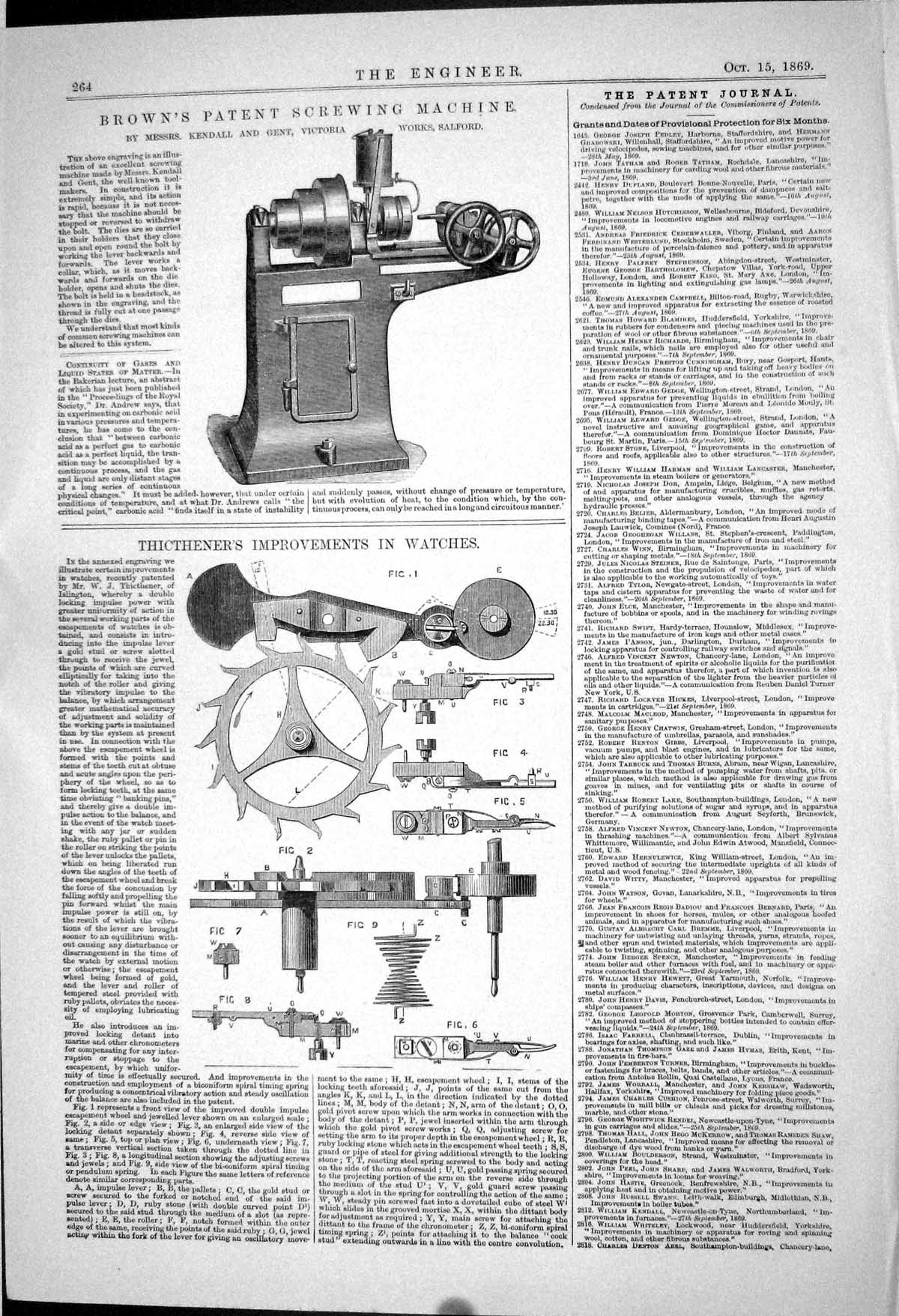 Old 1869 Brown Patent Screwing Machine Thictherner Improvements Watch Victorian