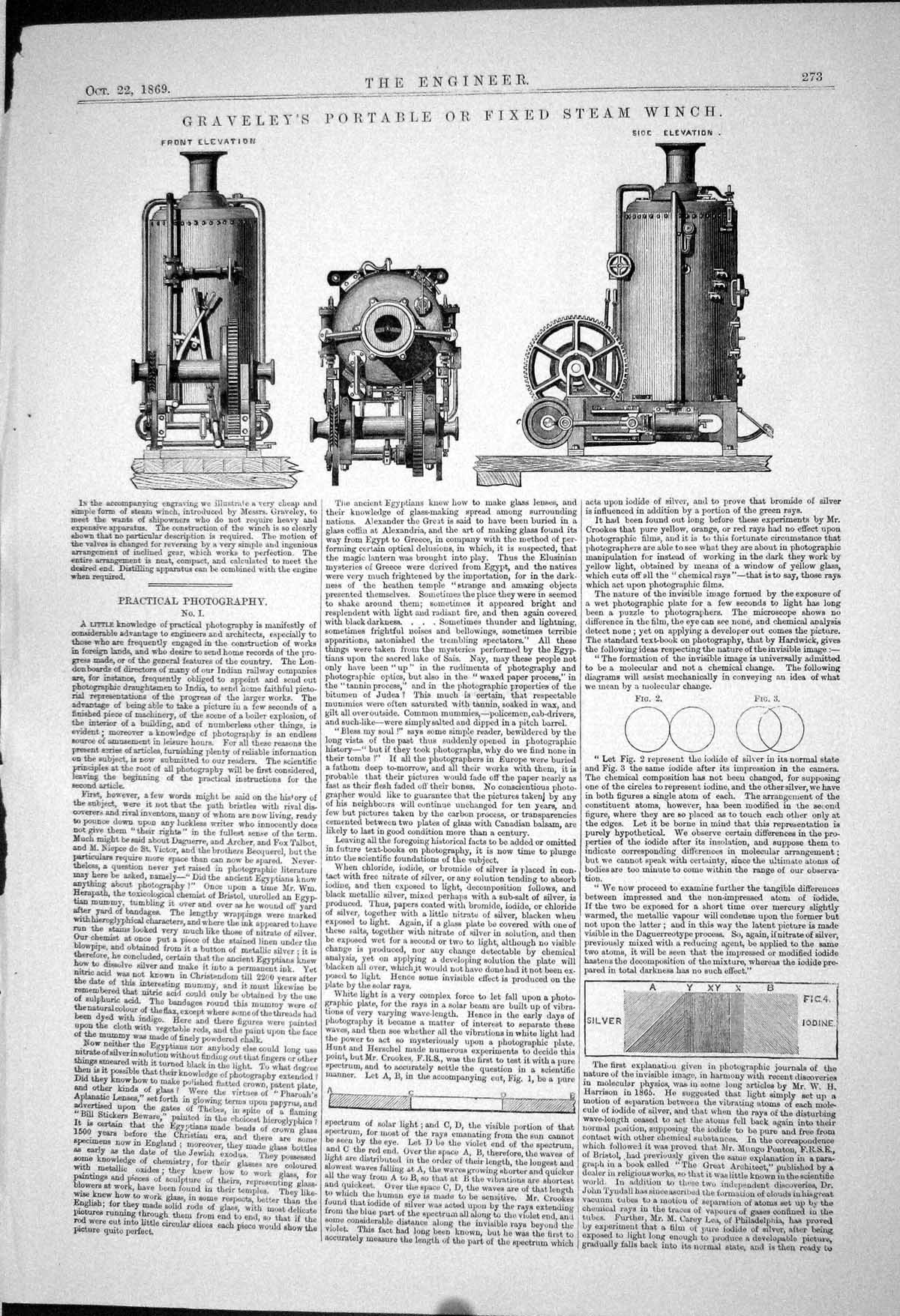 Old Print 1869 Graveley Portable Fixed Steam Winch Machinery Engineering 19th