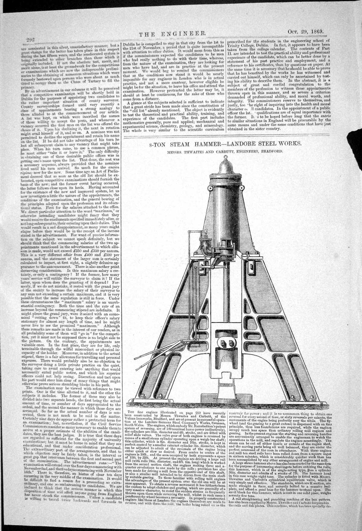 Old 1869 8-Ton Steam Hammer Landore Steel Works Thwaites Carbutt Engi Victorian