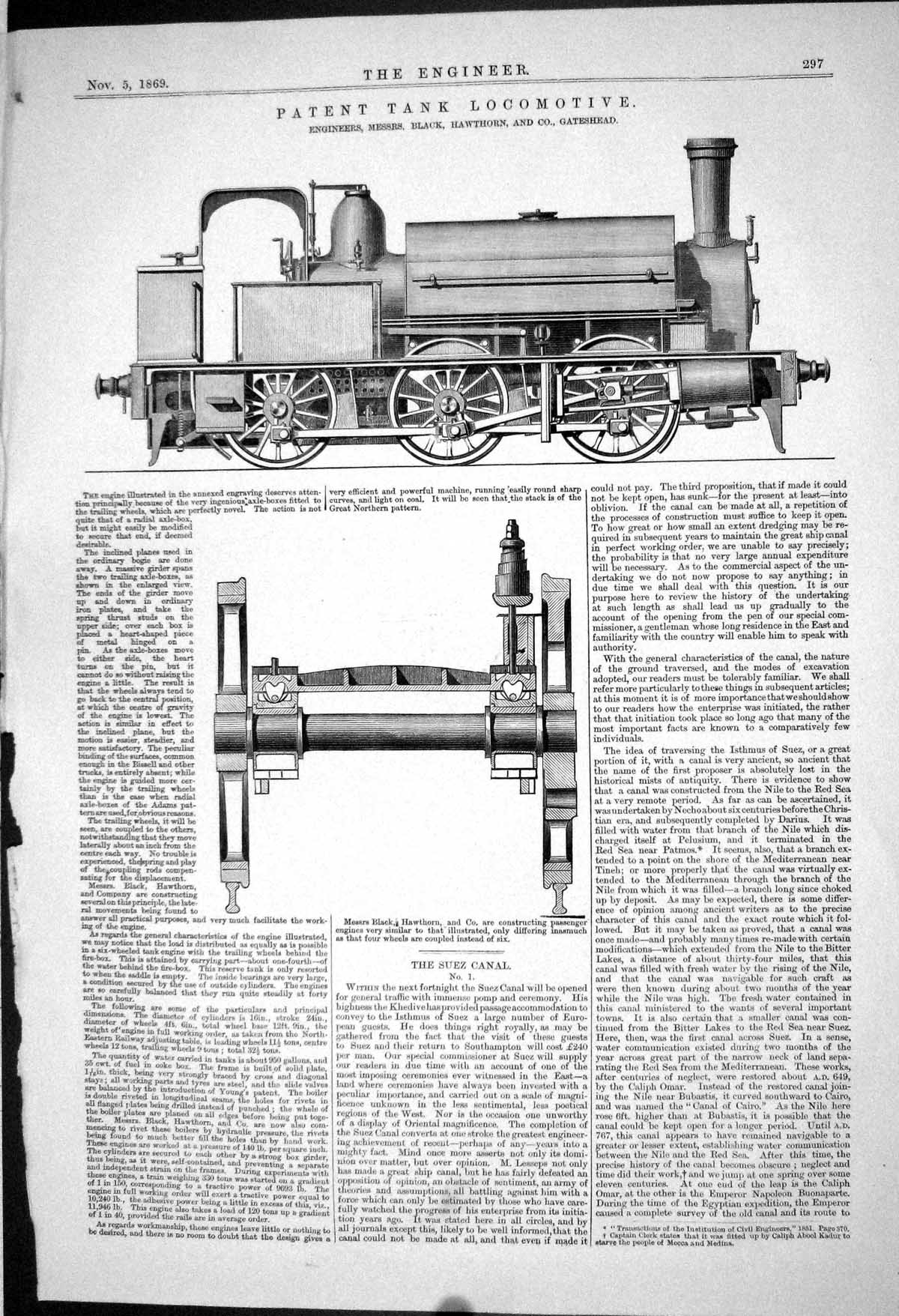 Old 1869 Patent Tank Locomotive Railway Engine Train Hawthorn Gateshe Victorian