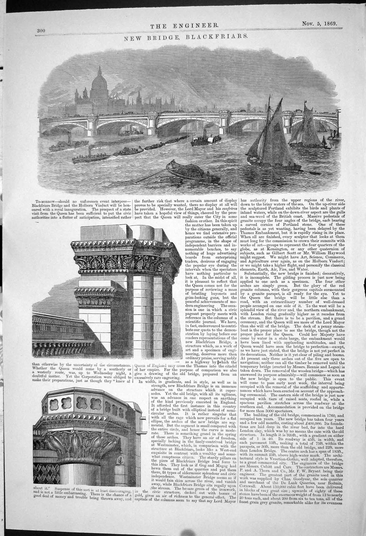 Old 1869 New Bridge Blackfriars Engineering Holborn Viaduct Engineeri Victorian