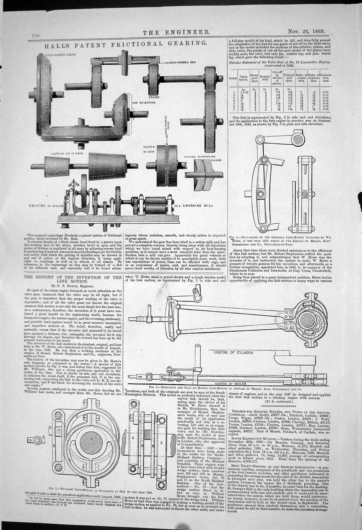 Old 1869 Hall Patent Frictional Gearing Invention Link Motion Enginee Victorian