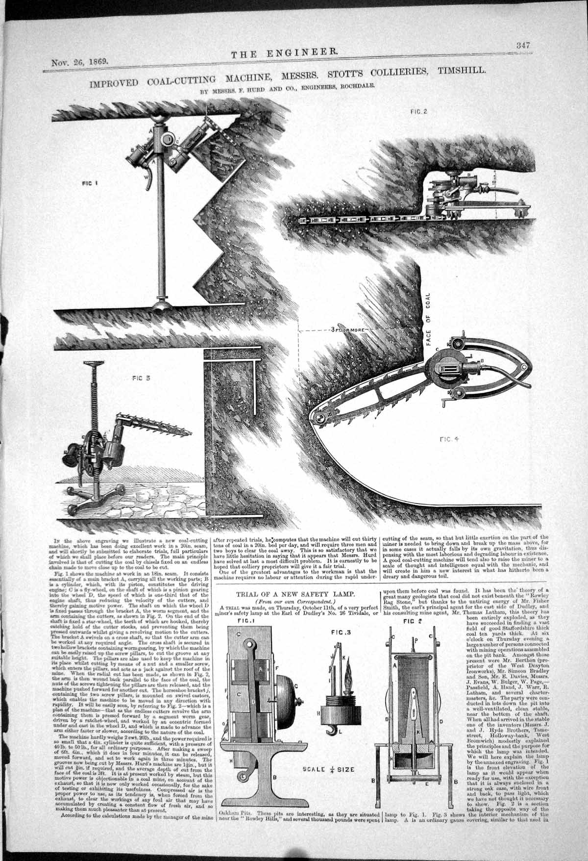 Old 1869 Improved Coal-Cutting Machine Stott Collieries Timshill Safe Victorian