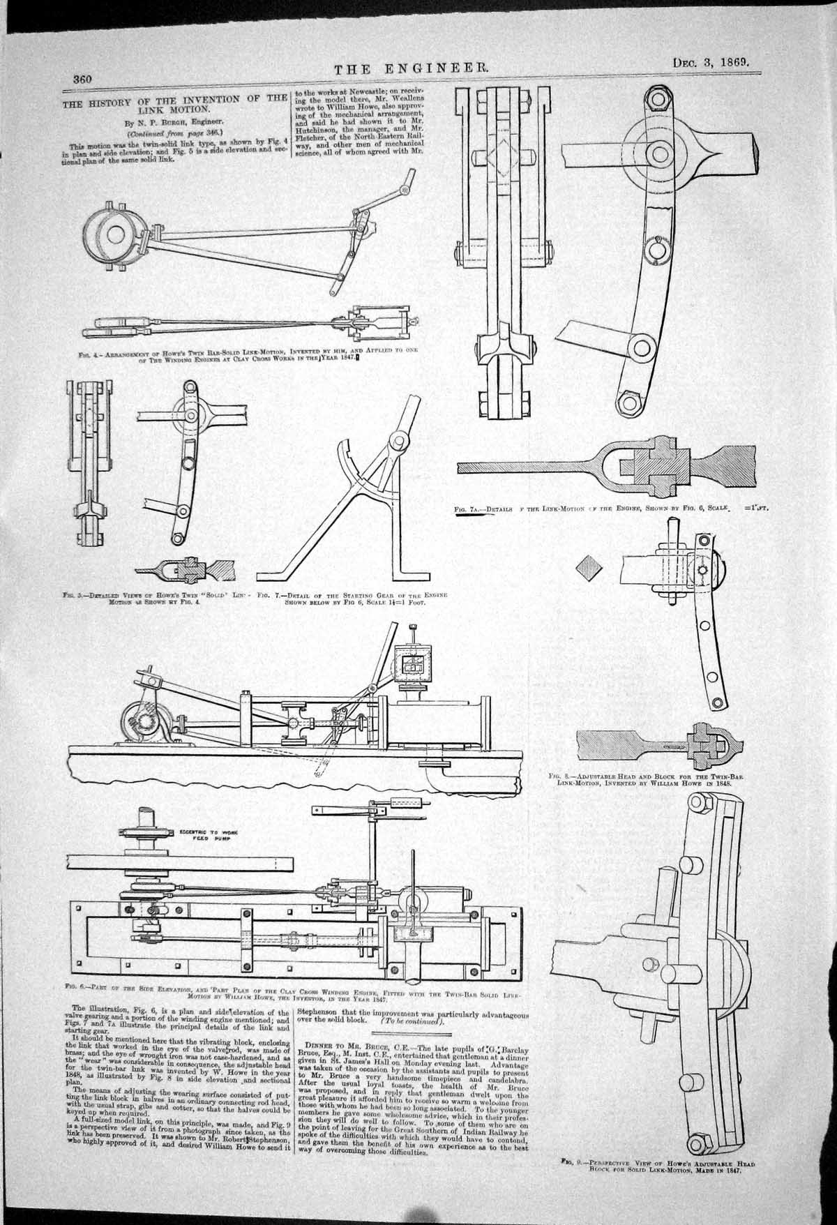 Old 1869 History Invention Link Motion Burgh Engineering Howe Engine Victorian