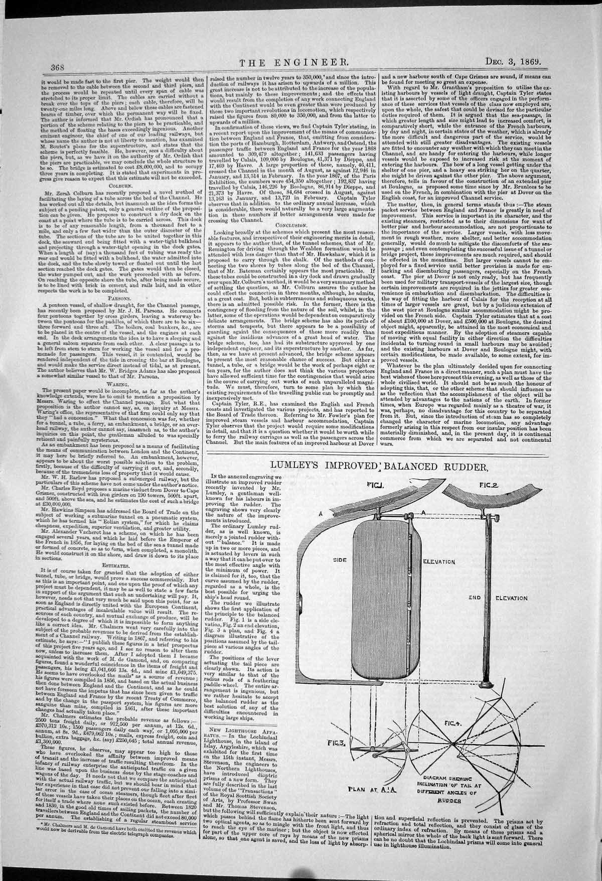 Old 1869 Lumley Improved Balanced Rudder Diagram Tail Angles Engineer Victorian