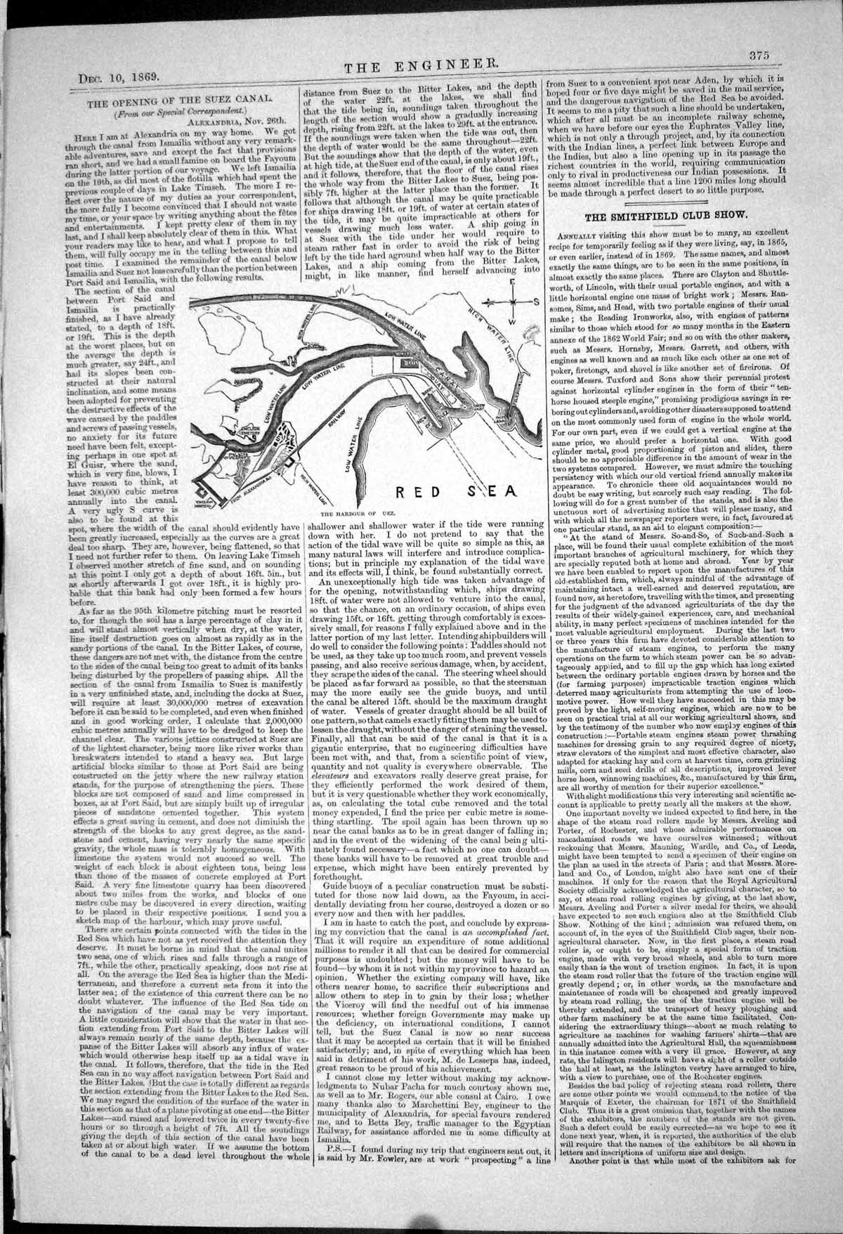 Antique Print 1869 Opening Suez Canal Alexandria Plan Harbour Red Sea Egypt