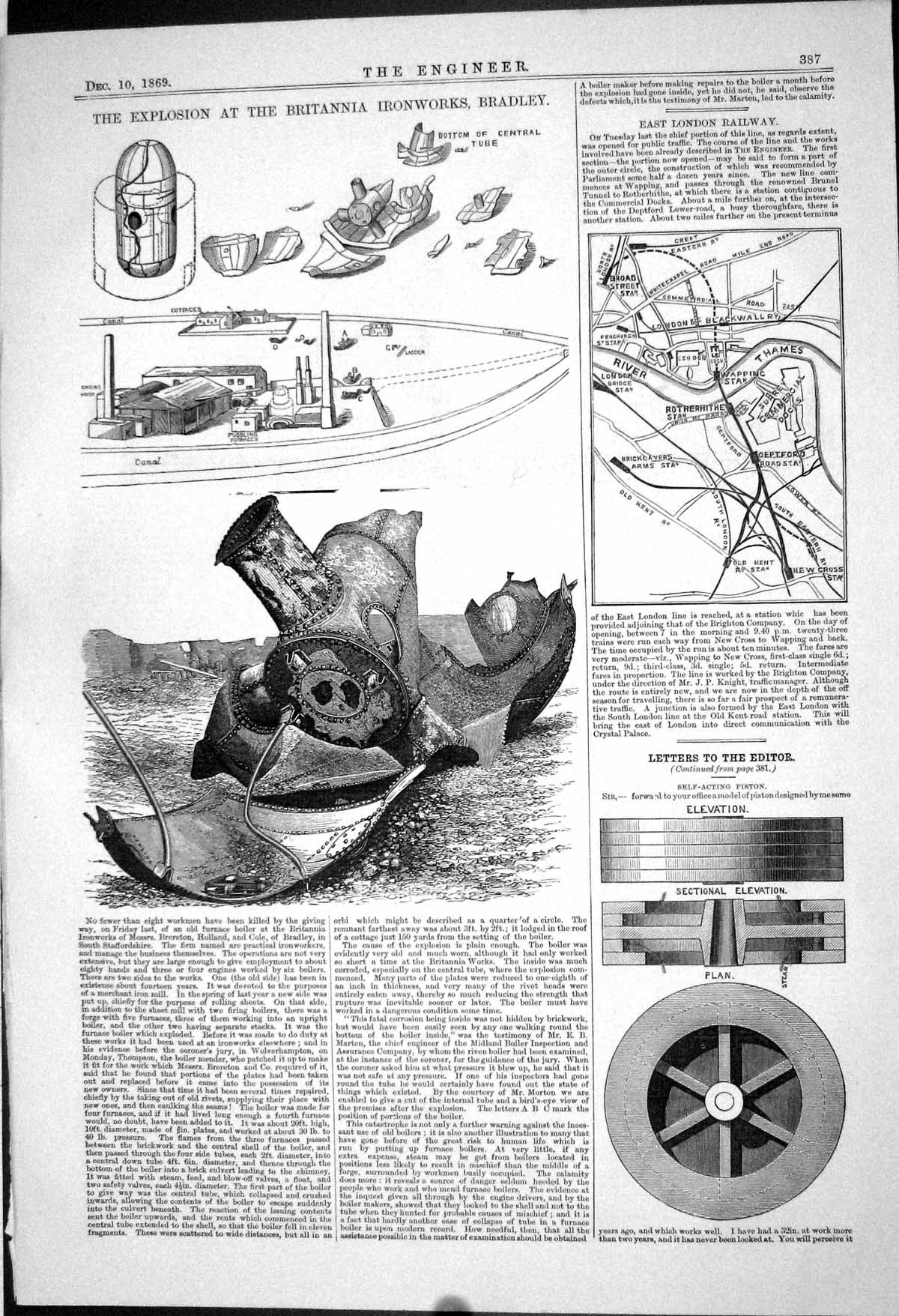Old 1869 Explosion Britannia Ironworks Bradley Map East London Railwa Victorian