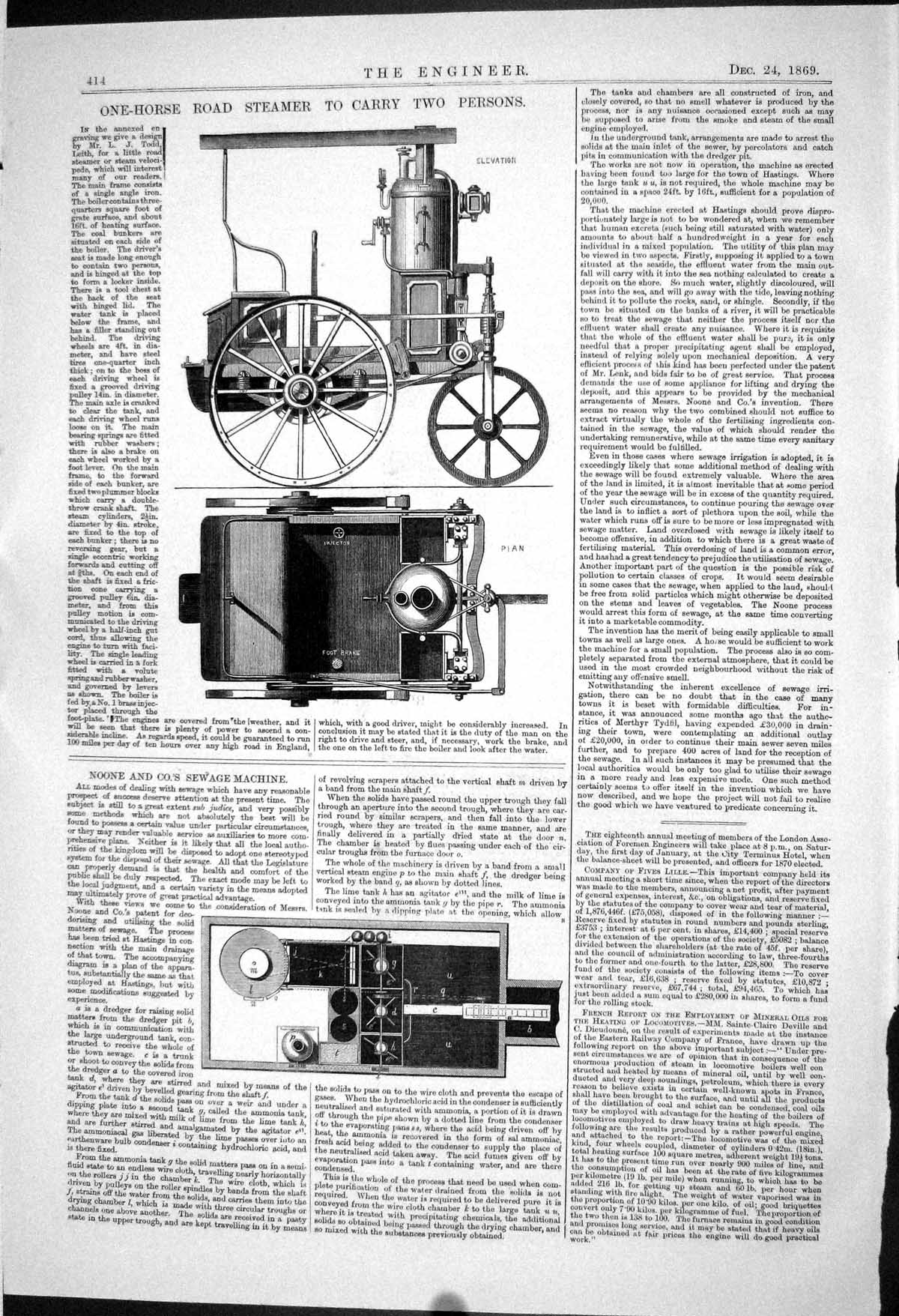 Old 1869 One-Horse Road Steamer Train Transport Noone Sewage Machine Victorian