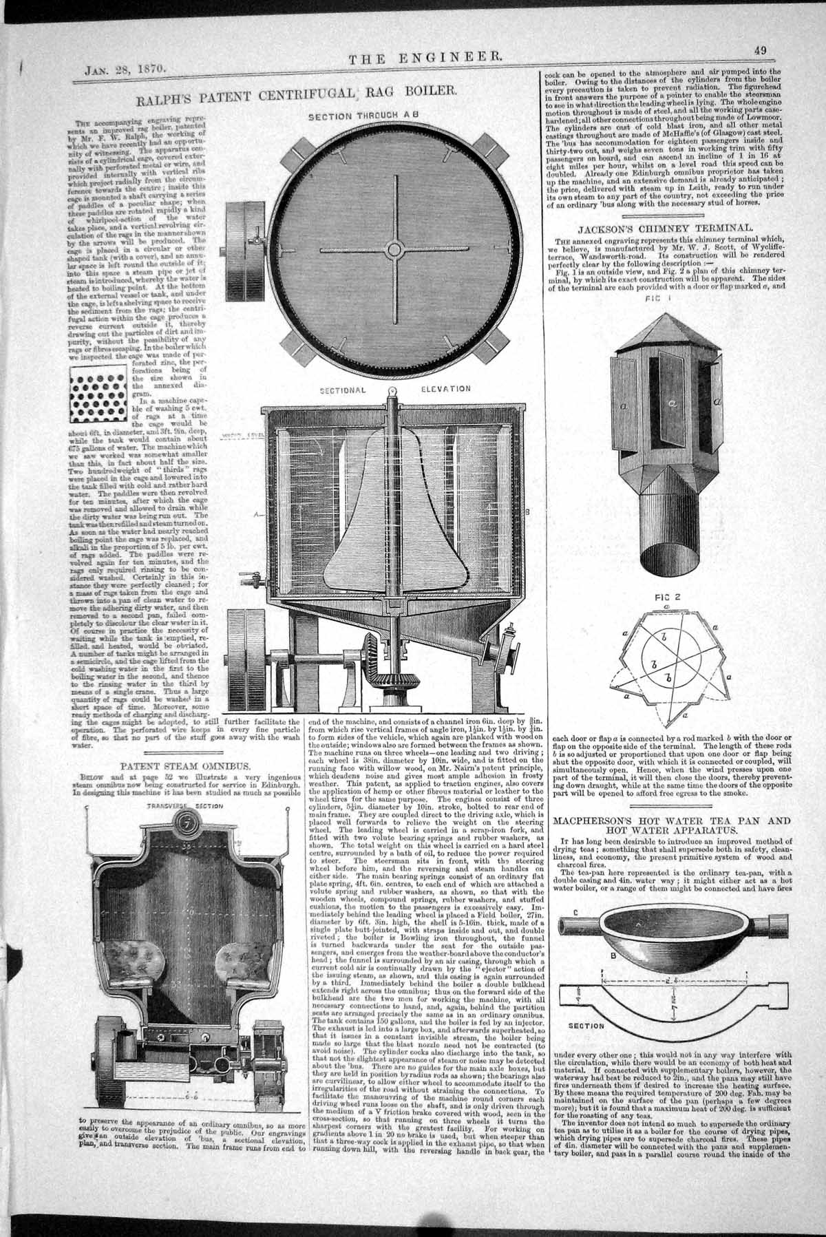 Old 1870 Ralph Patent Centrifugal Rag Boiler Jackson Chimney Terminal Victorian