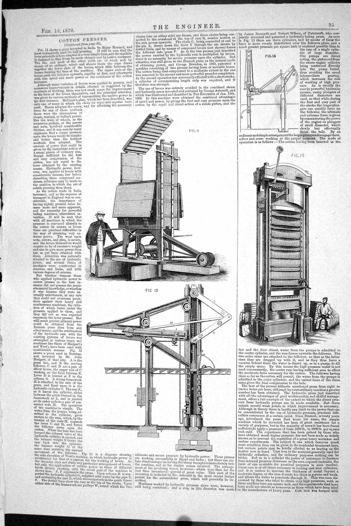 Antique Print 1870 Cotton Presses Machinery India Major Hassard Engineering