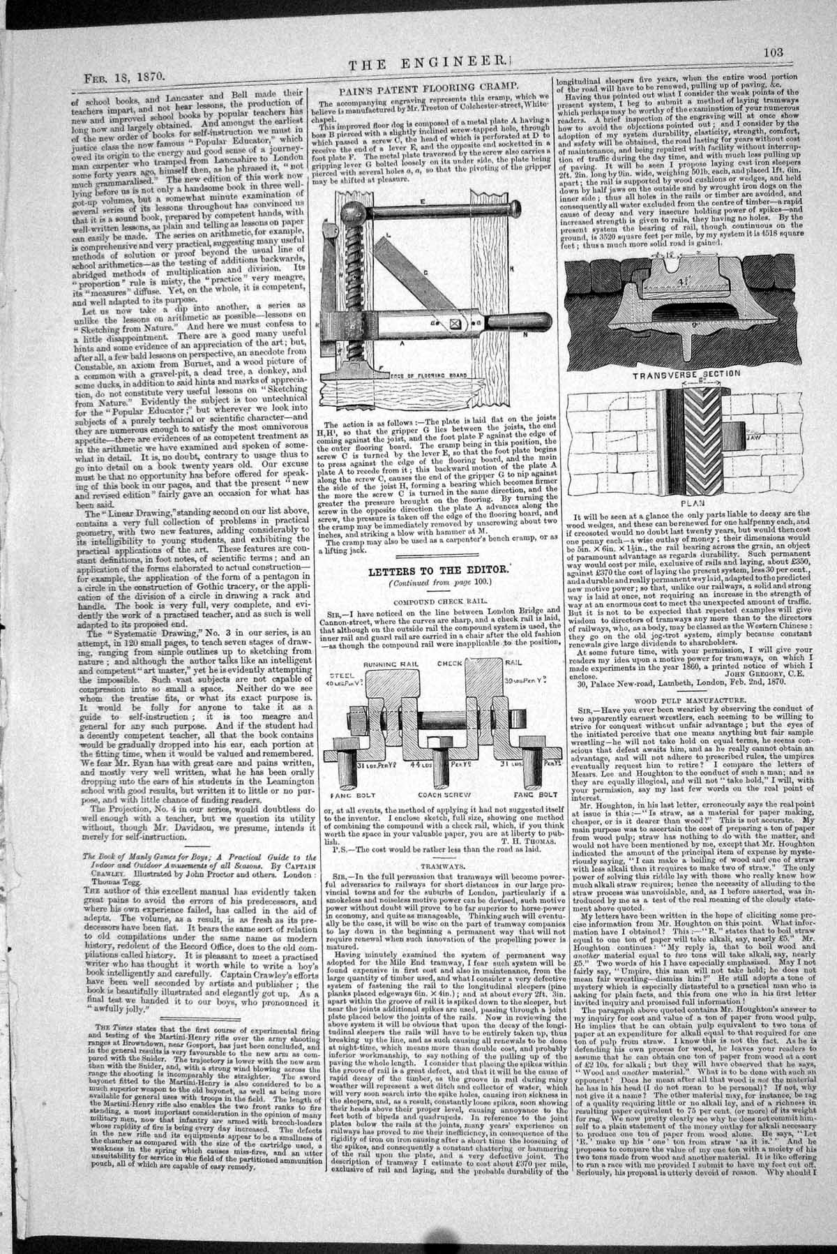 Old 1870 Pain Patent Flooring Cramp Compound Check Rail Tramways Engi Victorian