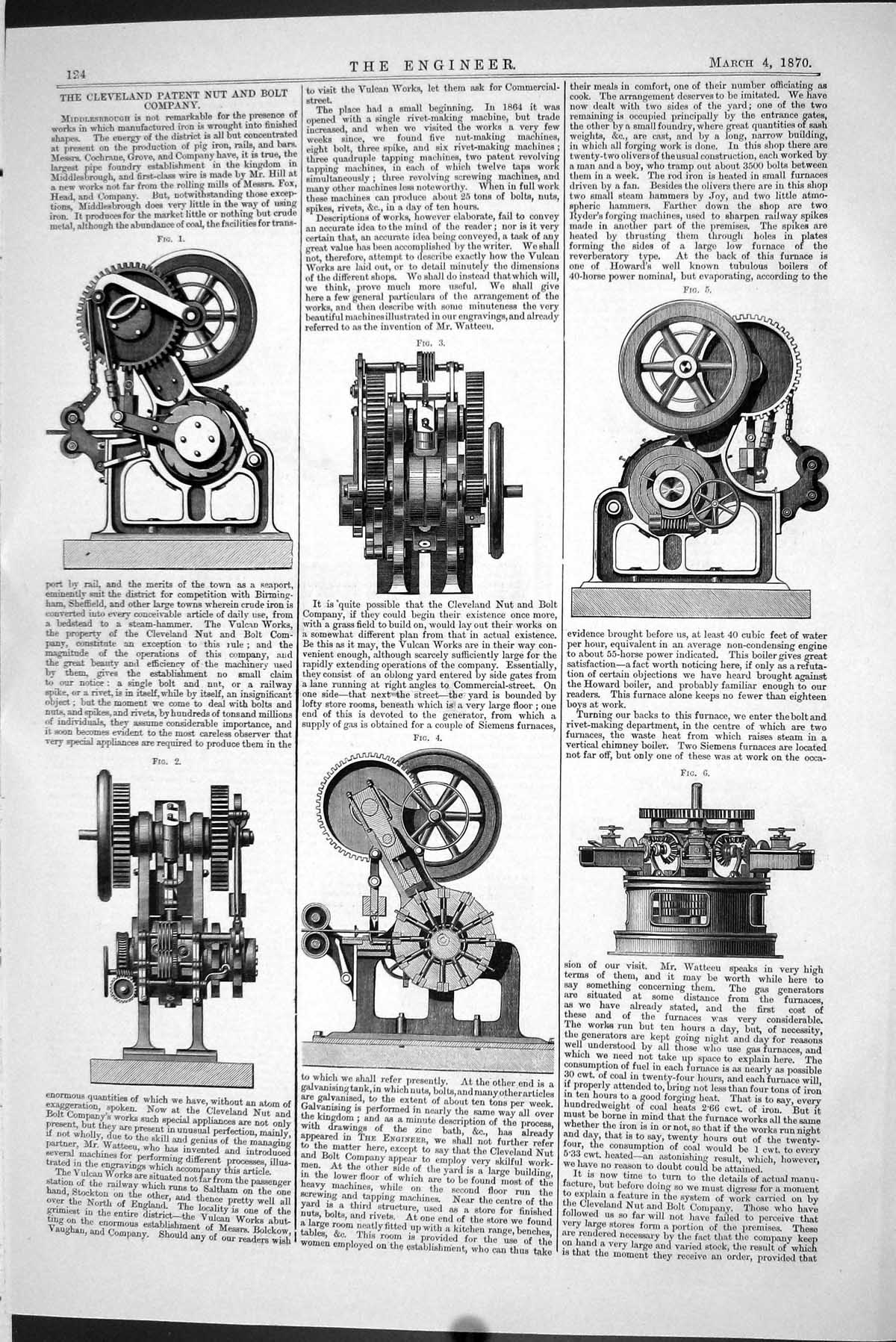 Antique Print 1870 Cleveland Patent Nut Bolt Company Machinery Engineering 19th