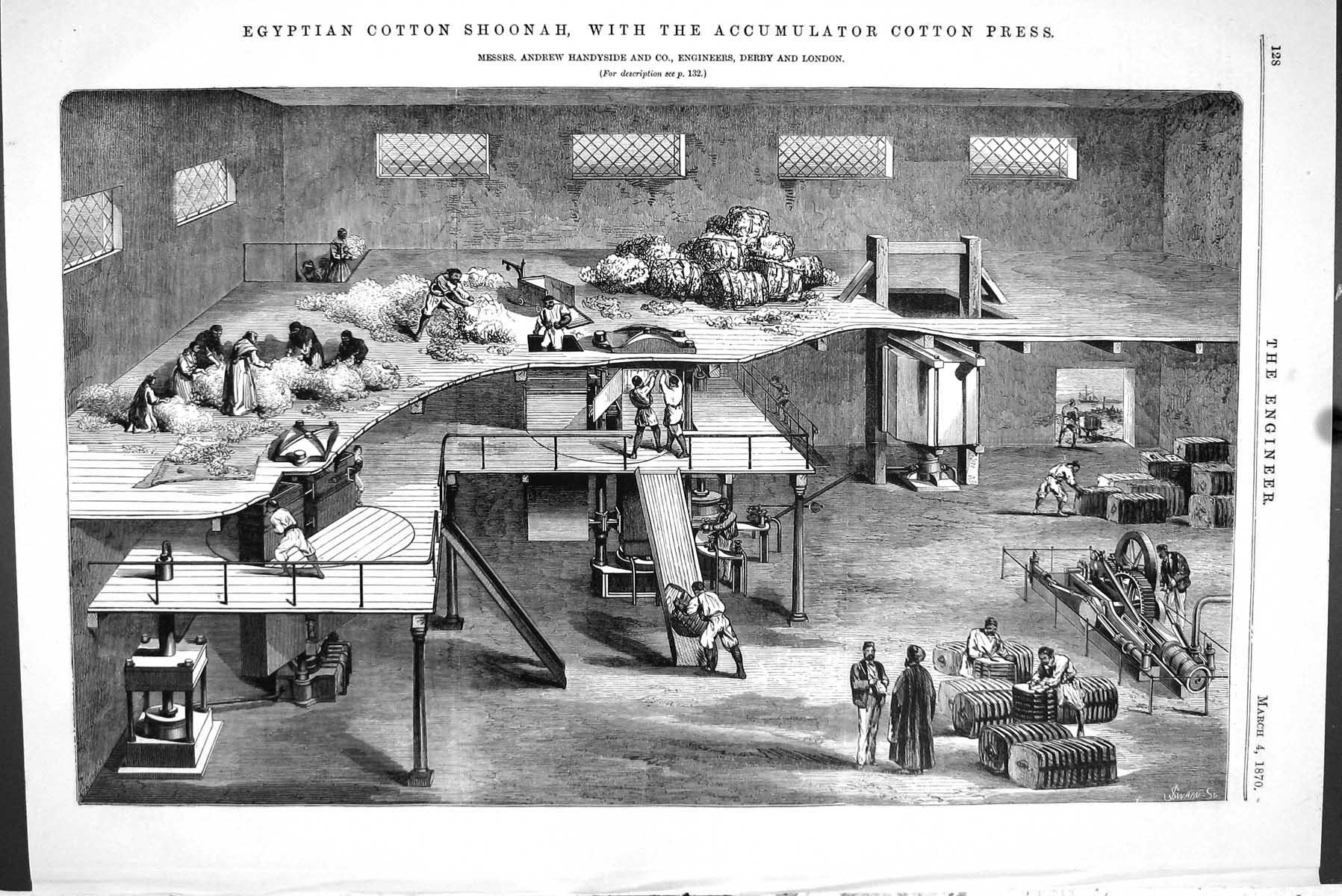 Old 1870 Egyptian Cotton Shoonah Accumulator Cotton Press Andrew Hand Victorian