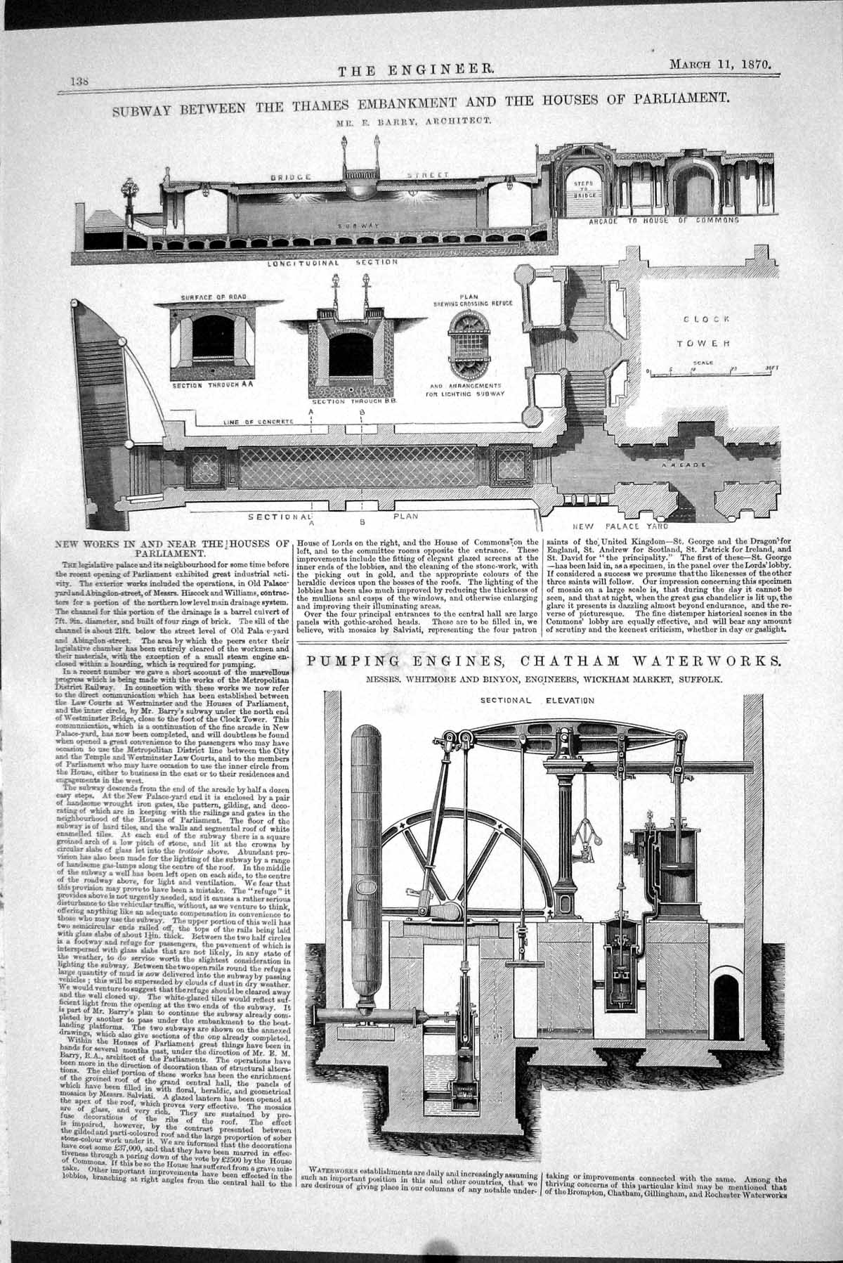 Old 1870 Subway Thames Embankment Houses Parliament Pumping Engines C Victorian