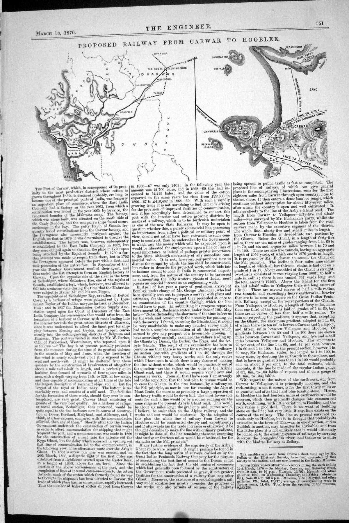 Old Print 1870 Proposed Railway Carwar Hooblee Line Arbyle Ghaut Dharwar 19th