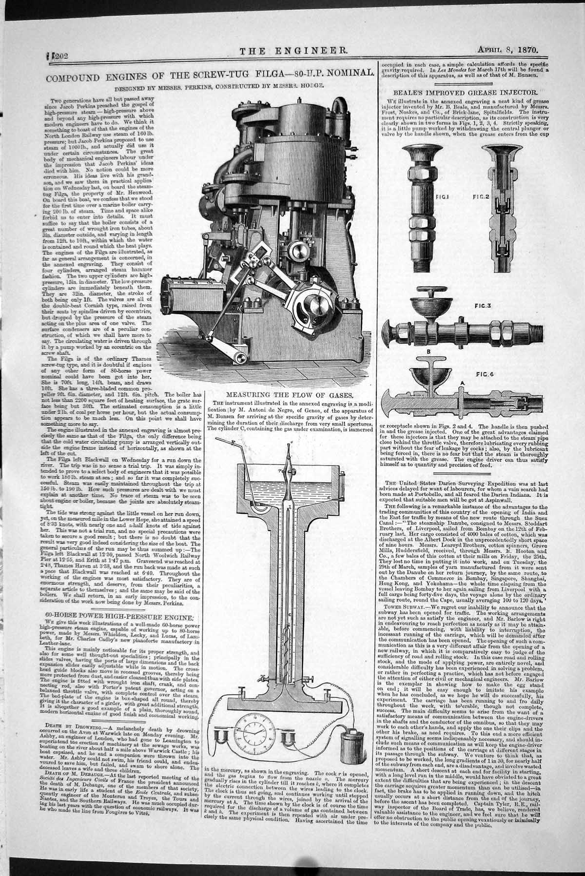 Old 1870 Compound Engines Screw-Tug Filga 80-H.P. Nominal Perkins Mac Victorian