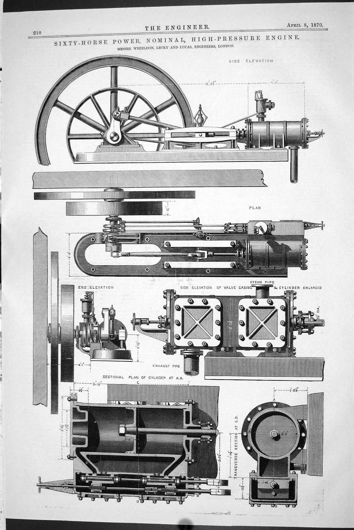 Old 1870 Sixty-Horse Power Nominal High-Pressure Engine Whieldon Leck Victorian