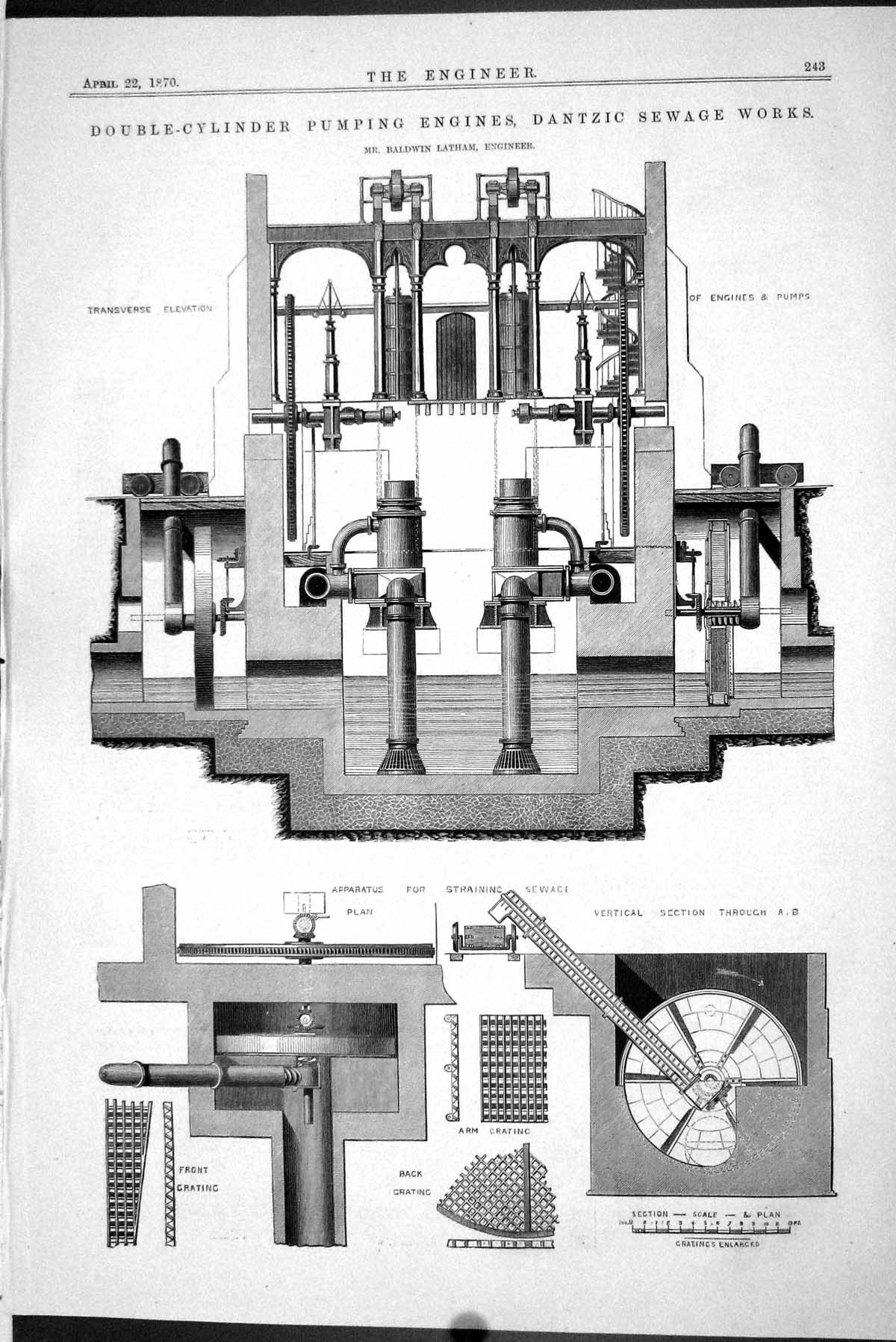 Old 1870 Double-Cylinder Pumping Engines Dantzic Sewage Works Baldwin Victorian
