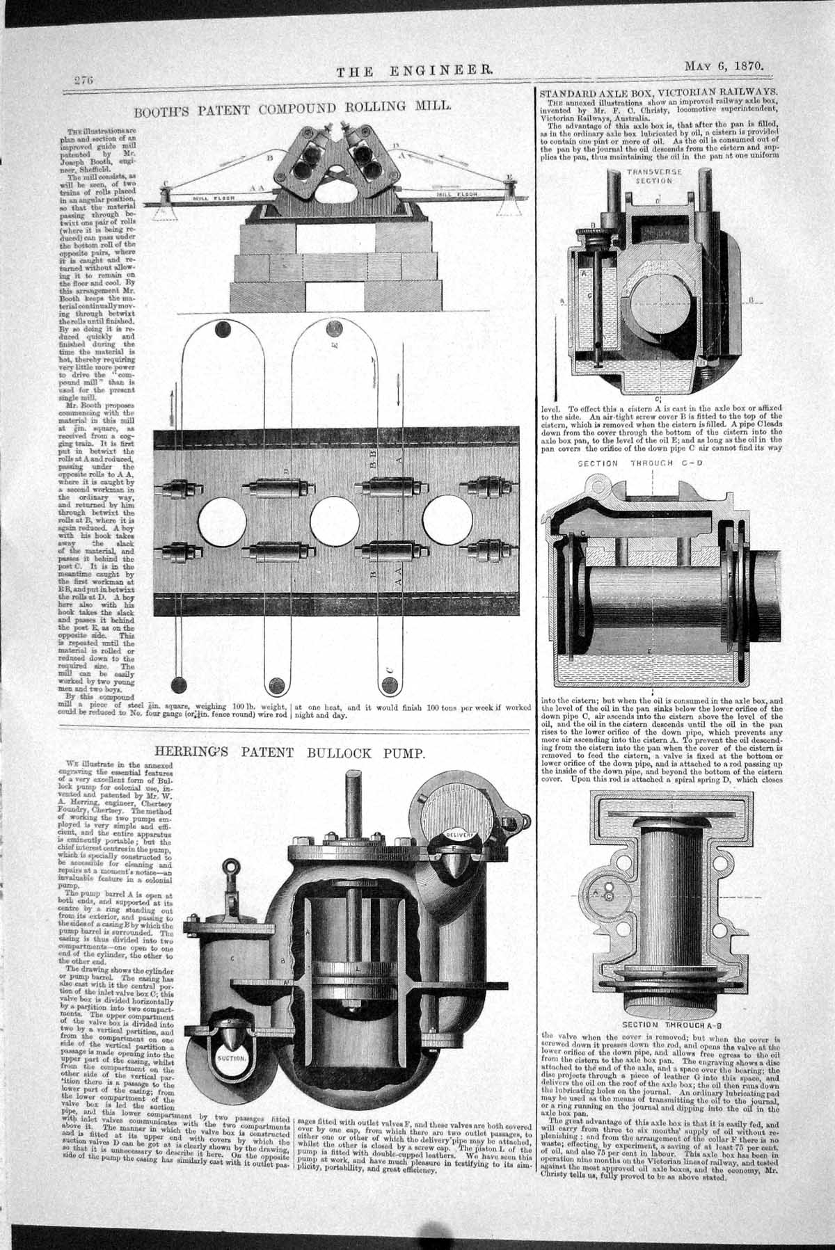 Old 1870 Booth Patent Compound Rolling Mill Herring Bullock Pump Rail Victorian