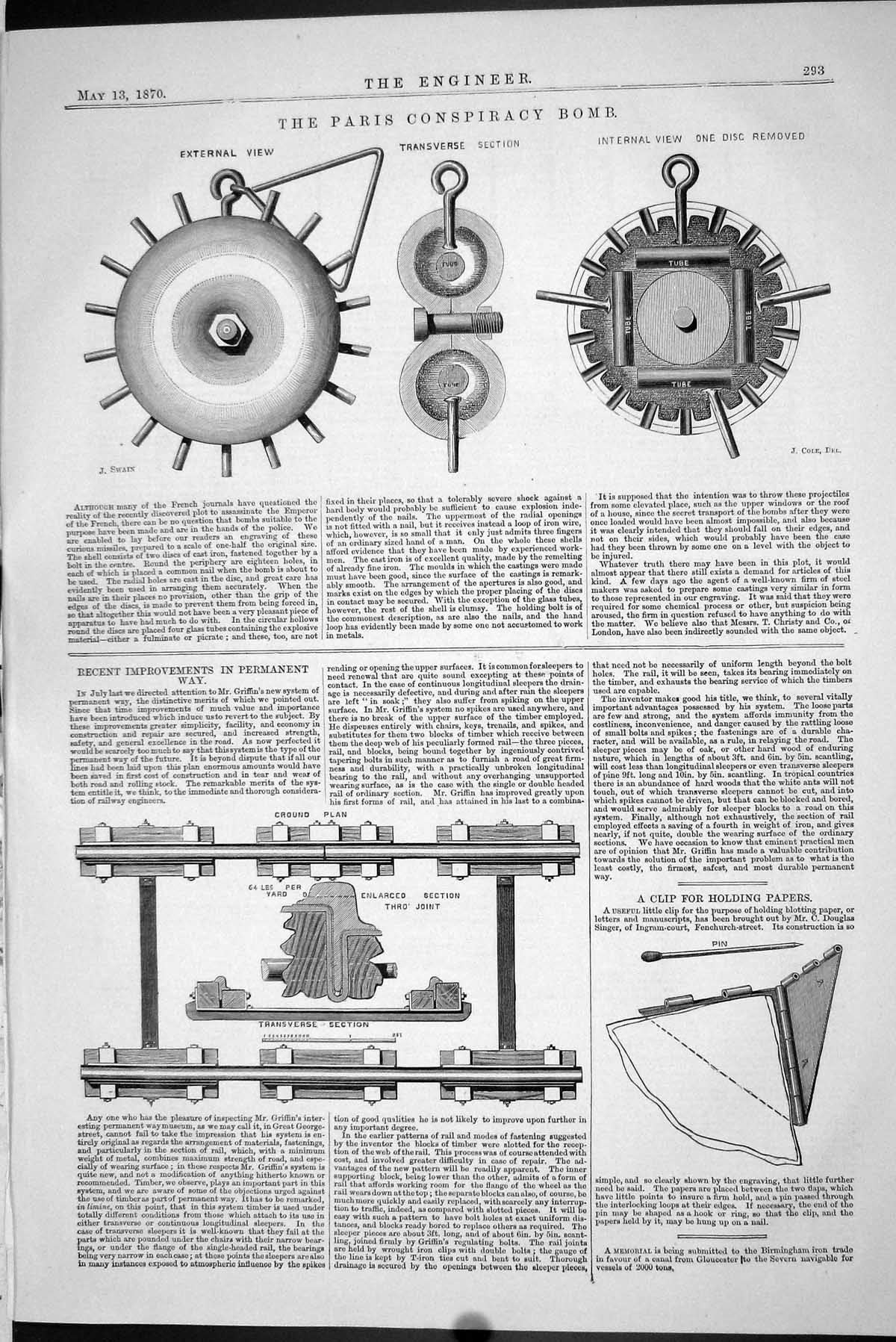 Old 1870 Paris Conspiracy Bomb Improvements Permanent Way Railway Tra Victorian