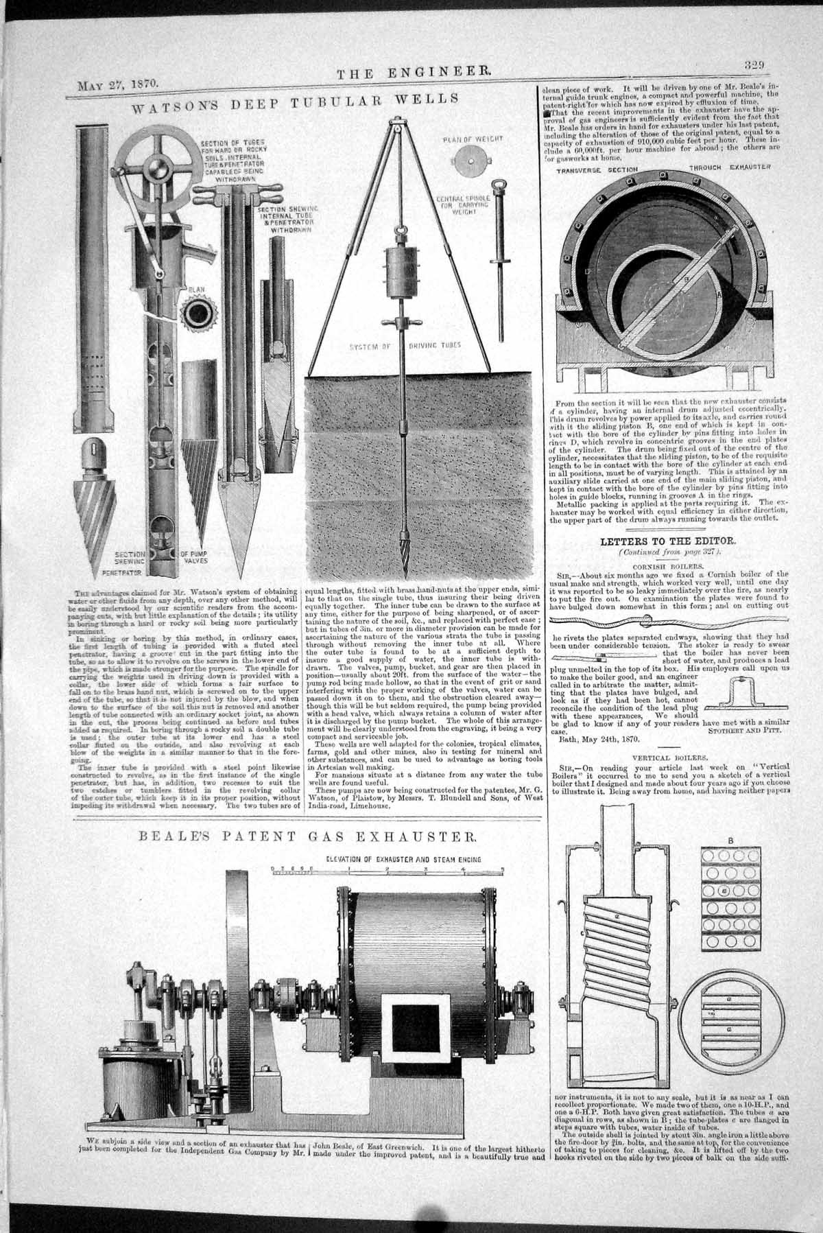 Old 1870 Watsons Deep Tubular Wells Beale Patent Gas Exhauster Engine Victorian