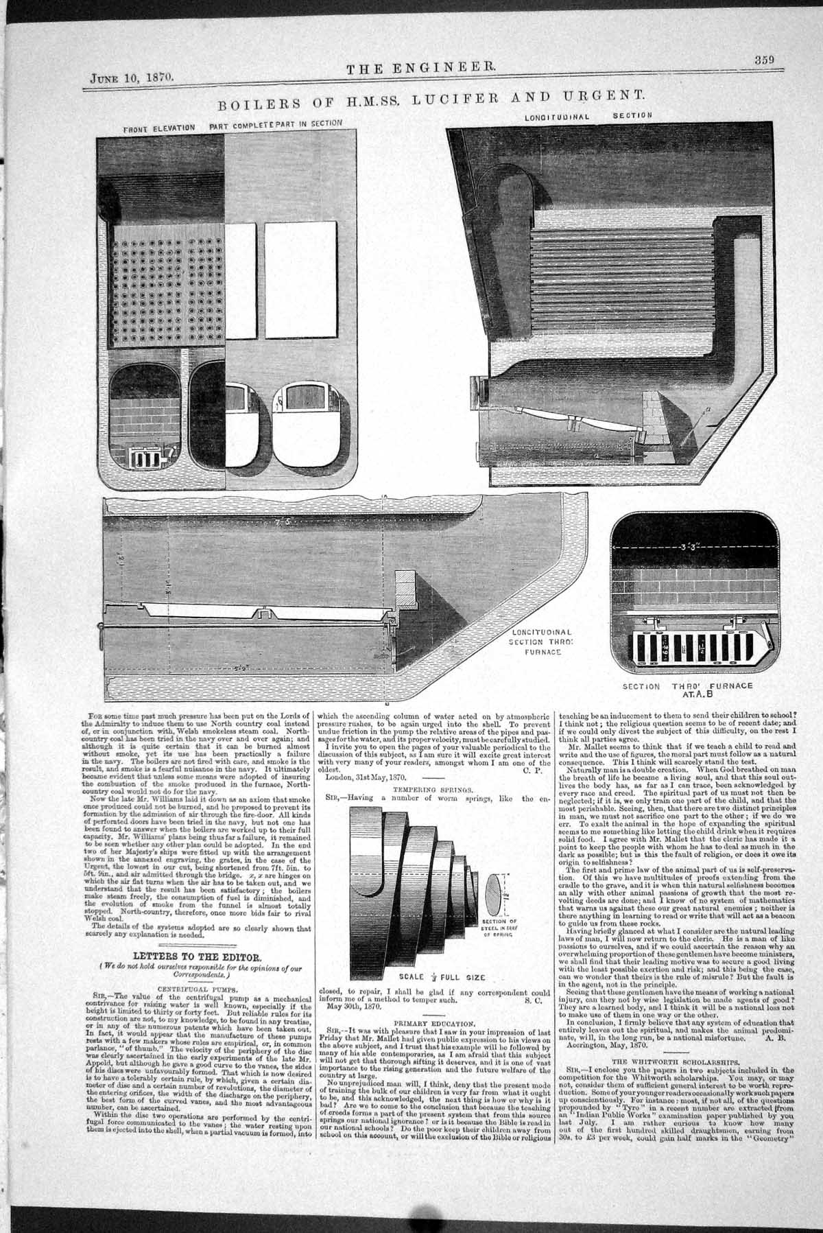 Old 1870 Boilers H.M.Ss. Lucifer Urgent Centrifugal Pumps Machinery E Victorian