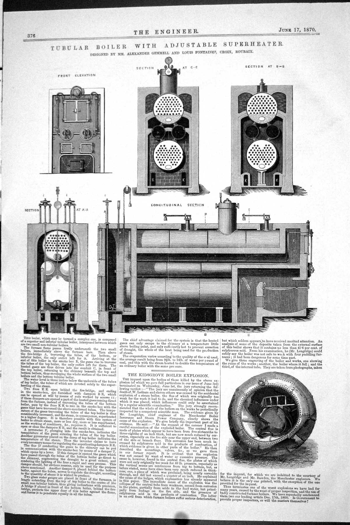 Old 1870 Tubular Boiler Adjustable Superheater Gemmell Fontaines Kids Victorian
