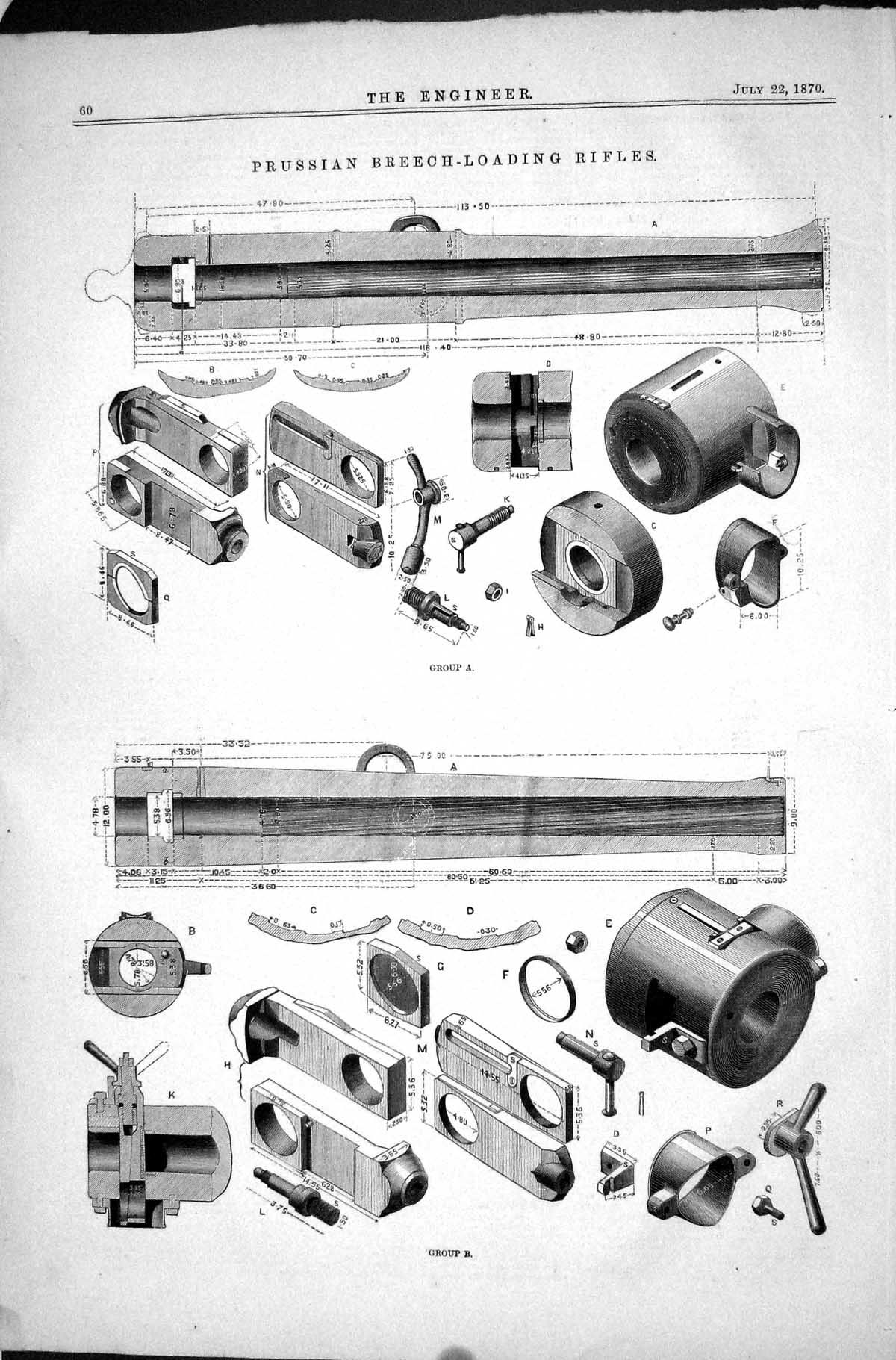 Antique Old Print Prussian Breech-Loading Rifles 1870 Engineering Diagrams 19th