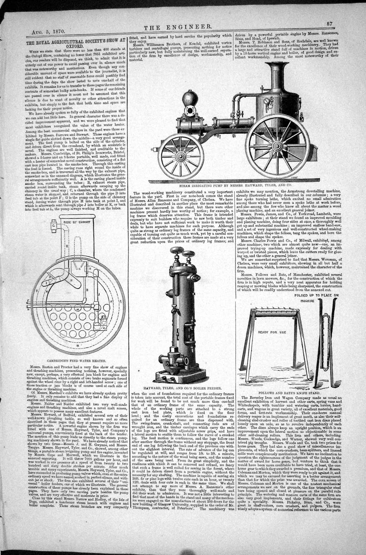 Old Print Royal Agricultural Show 1870 Oxford Hayward Tyler Follows Bate 19th